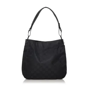 Gucci Black Nylon/ Leather GG Print Shoulder Bag