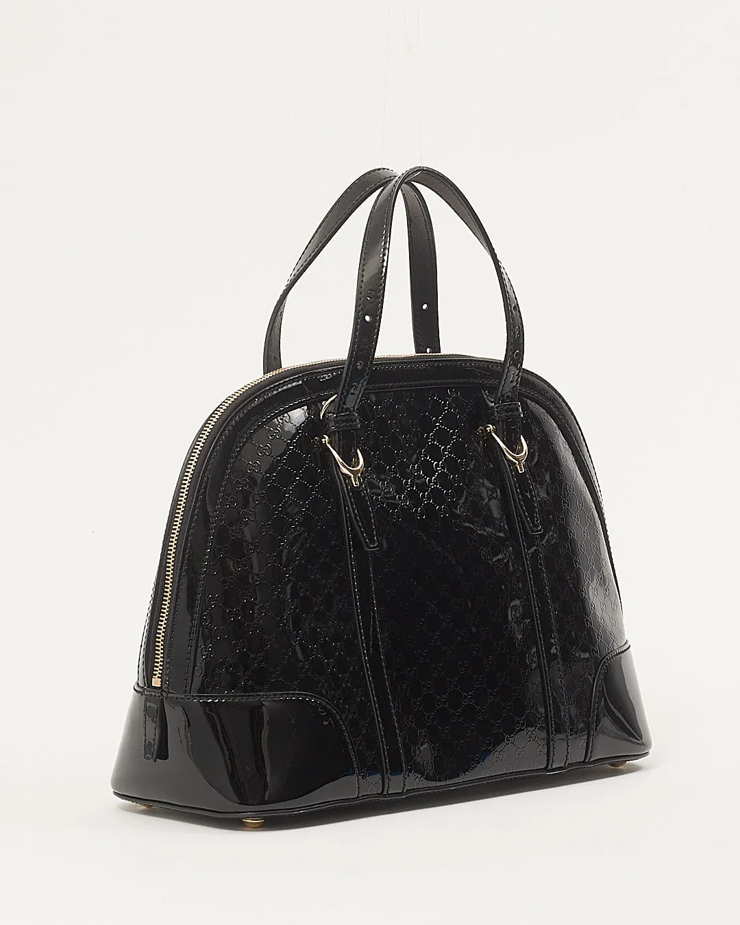 Gucci Black Patent GG Microguccissima Nice Dome Large Bag