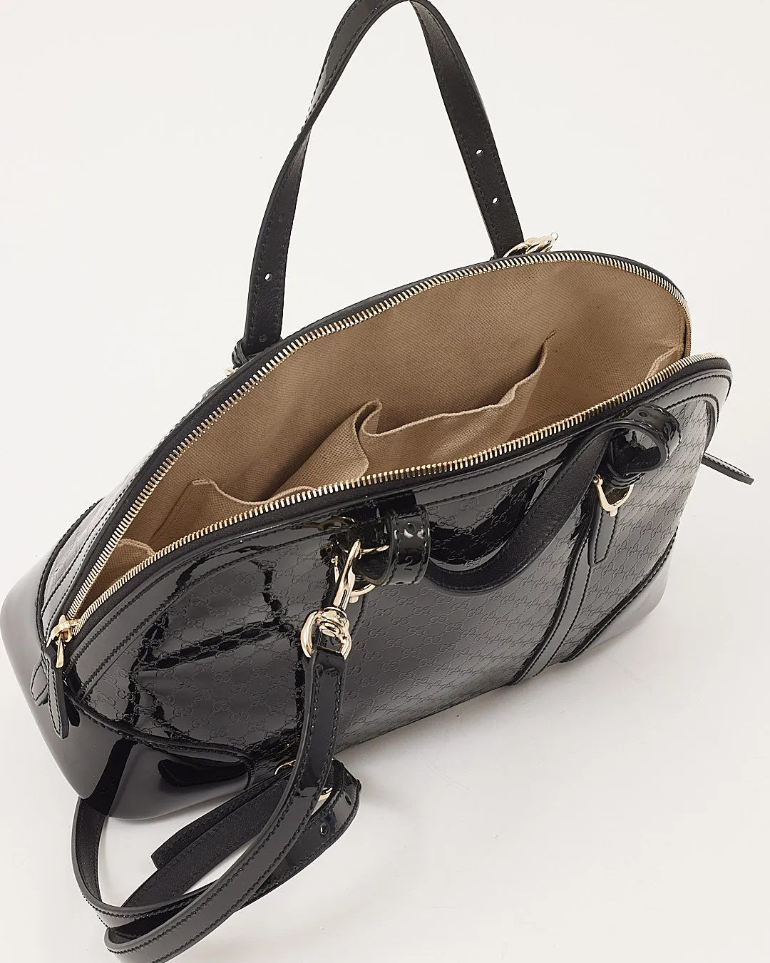 Gucci Black Patent GG Microguccissima Nice Dome Large Bag