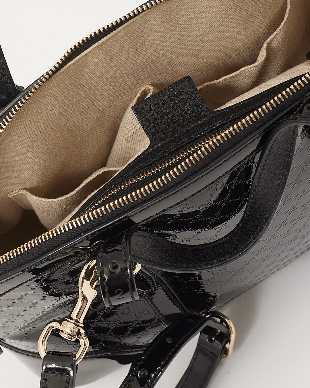 Gucci Black Patent GG Microguccissima Nice Dome Large Bag