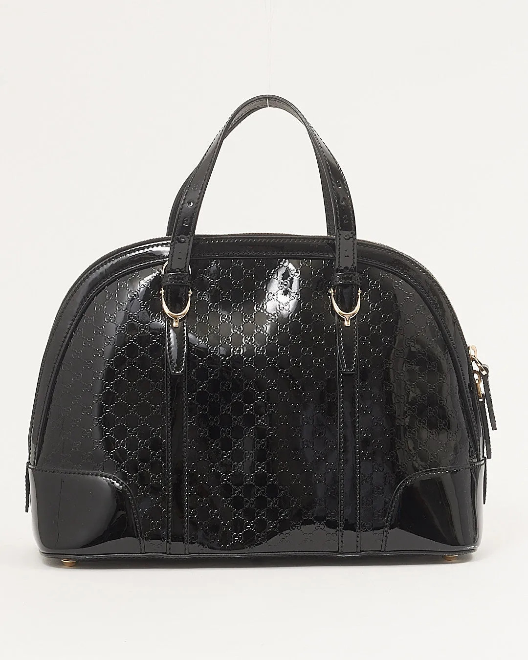 Gucci Black Patent GG Microguccissima Nice Dome Large Bag