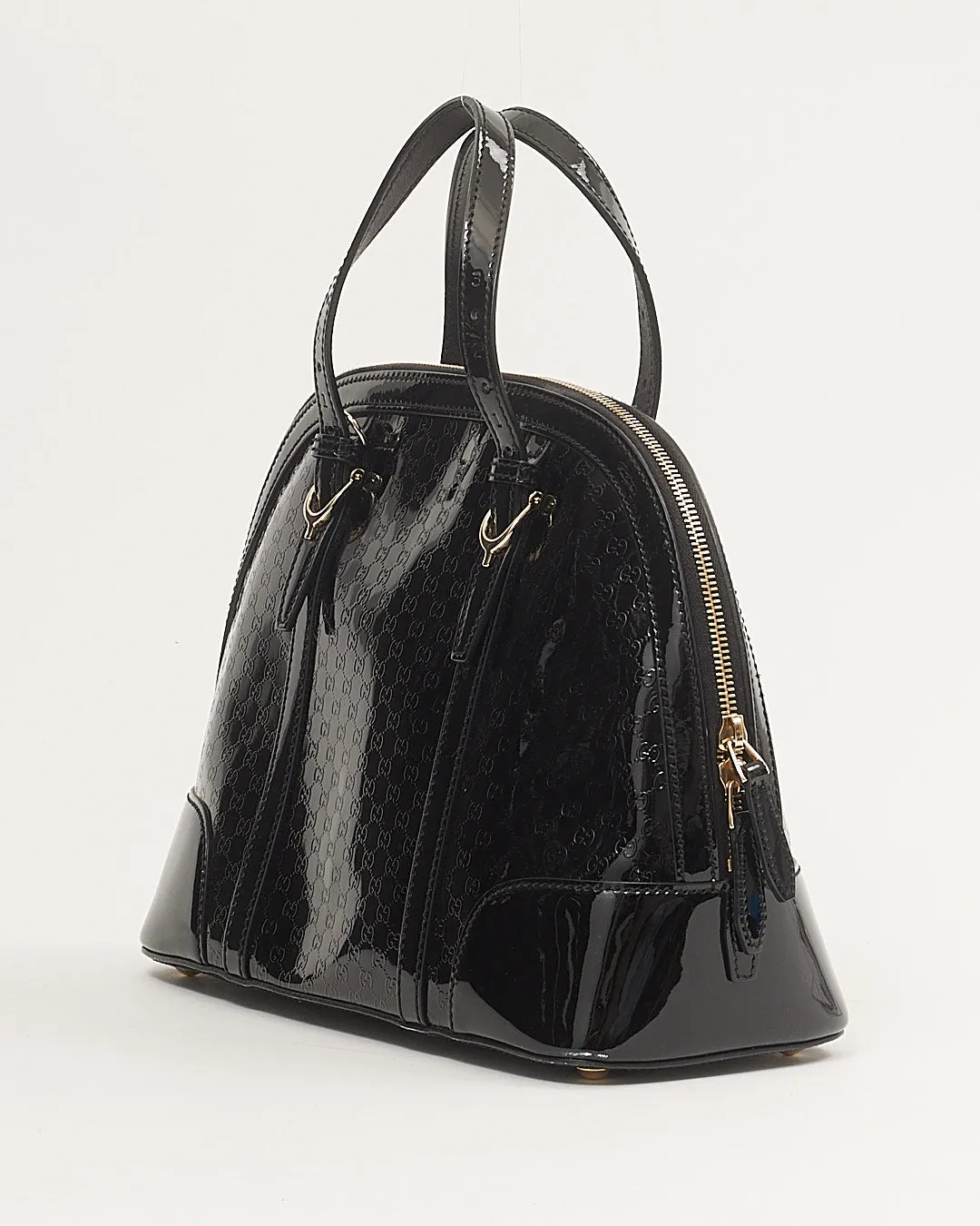 Gucci Black Patent GG Microguccissima Nice Dome Large Bag