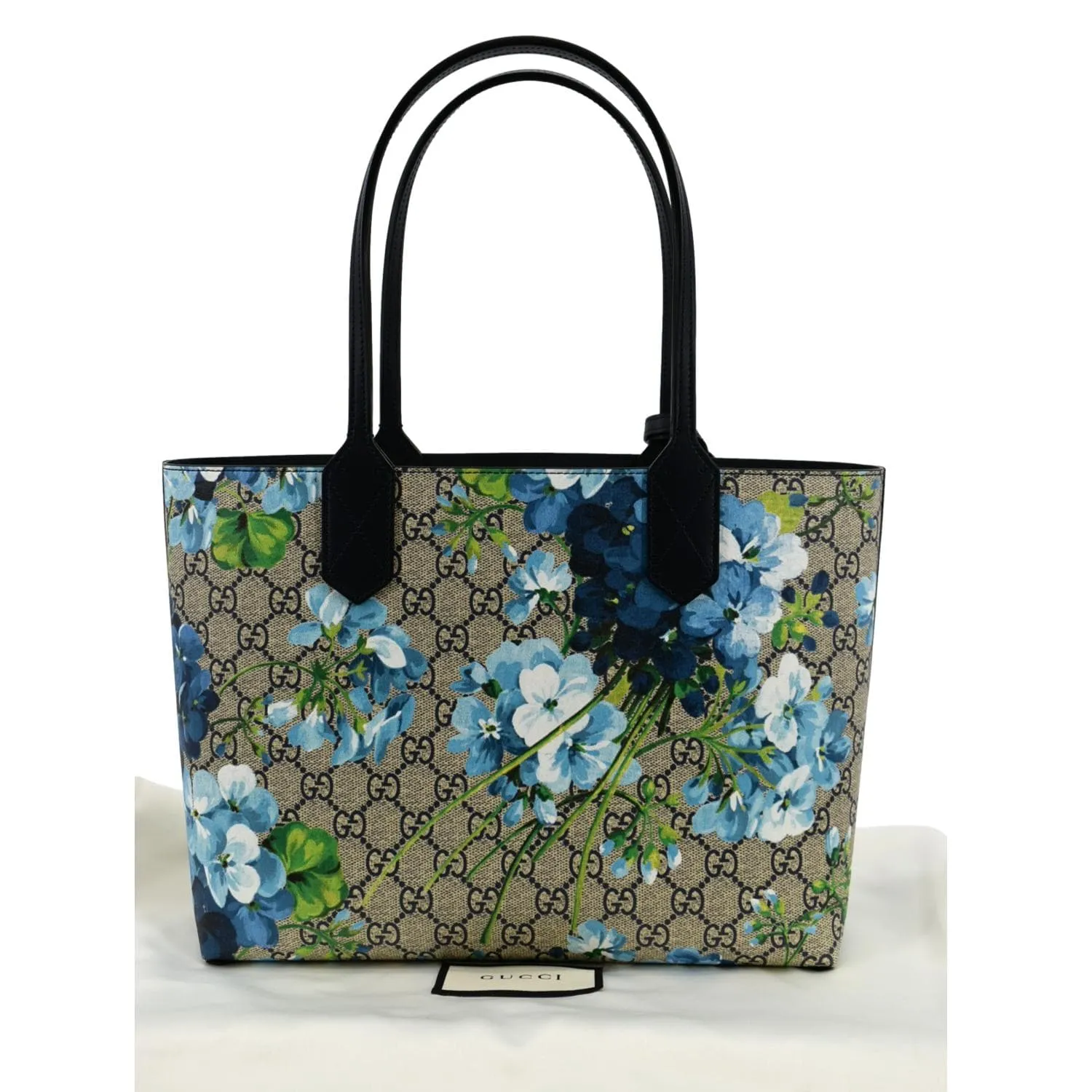 GUCCI Blooms Reversible GG Print Floral Supreme Tote Bag Blue 546323