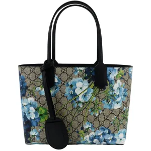 GUCCI Blooms Reversible GG Print Floral Supreme Tote Bag Blue 546323