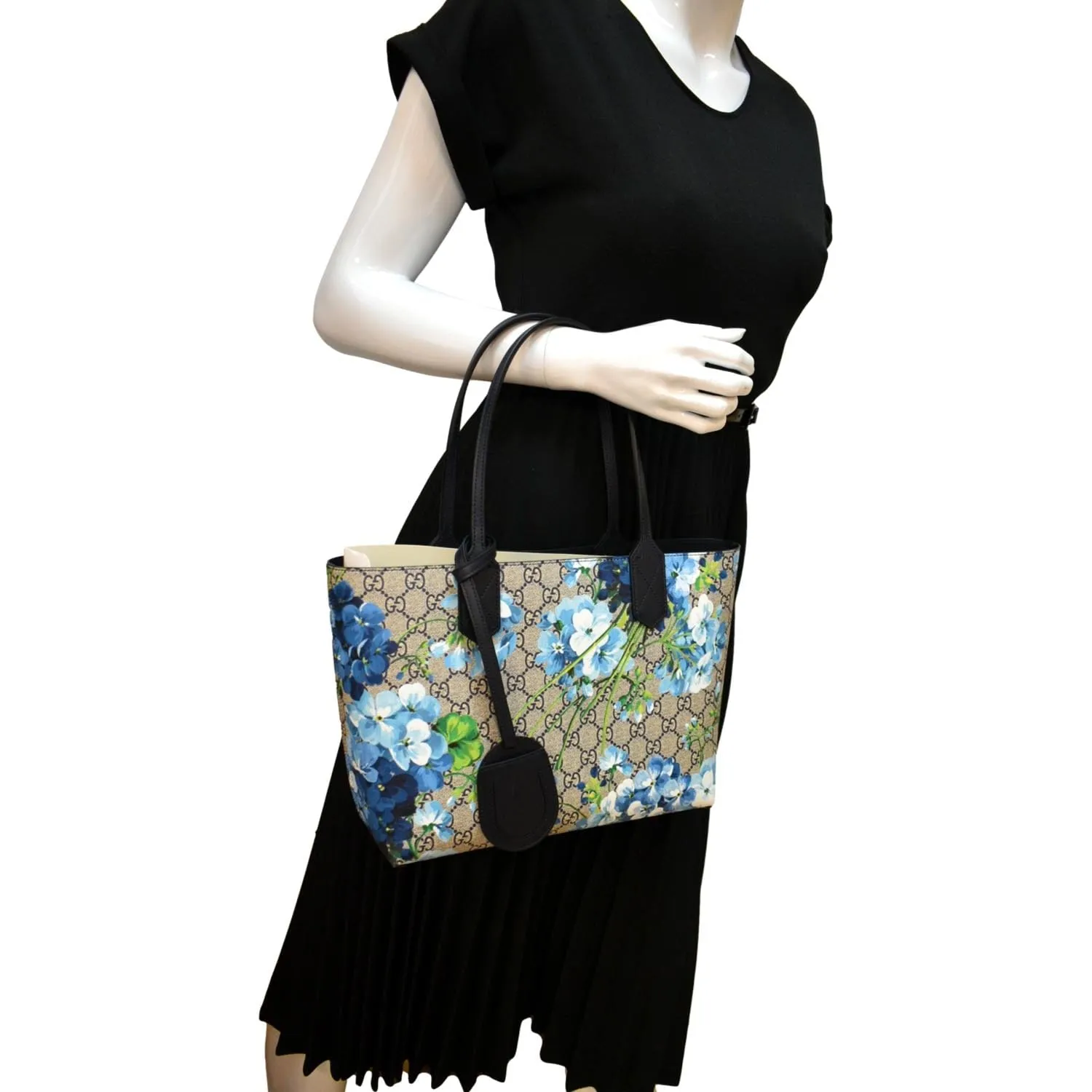 GUCCI Blooms Reversible GG Print Floral Supreme Tote Bag Blue 546323