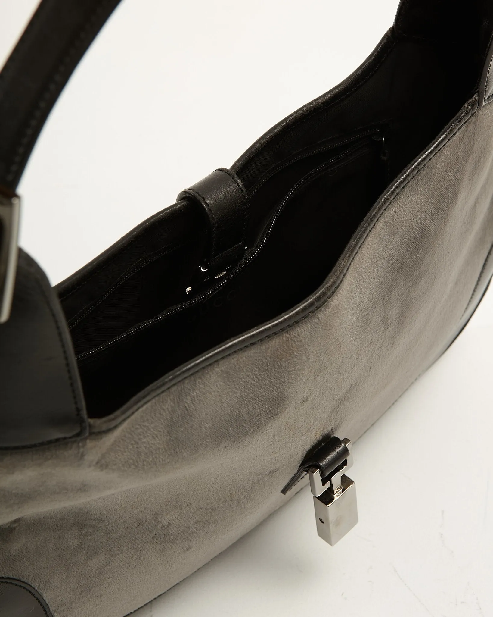 Gucci Grey Velvet / Leather Jackie Shoulder Bag