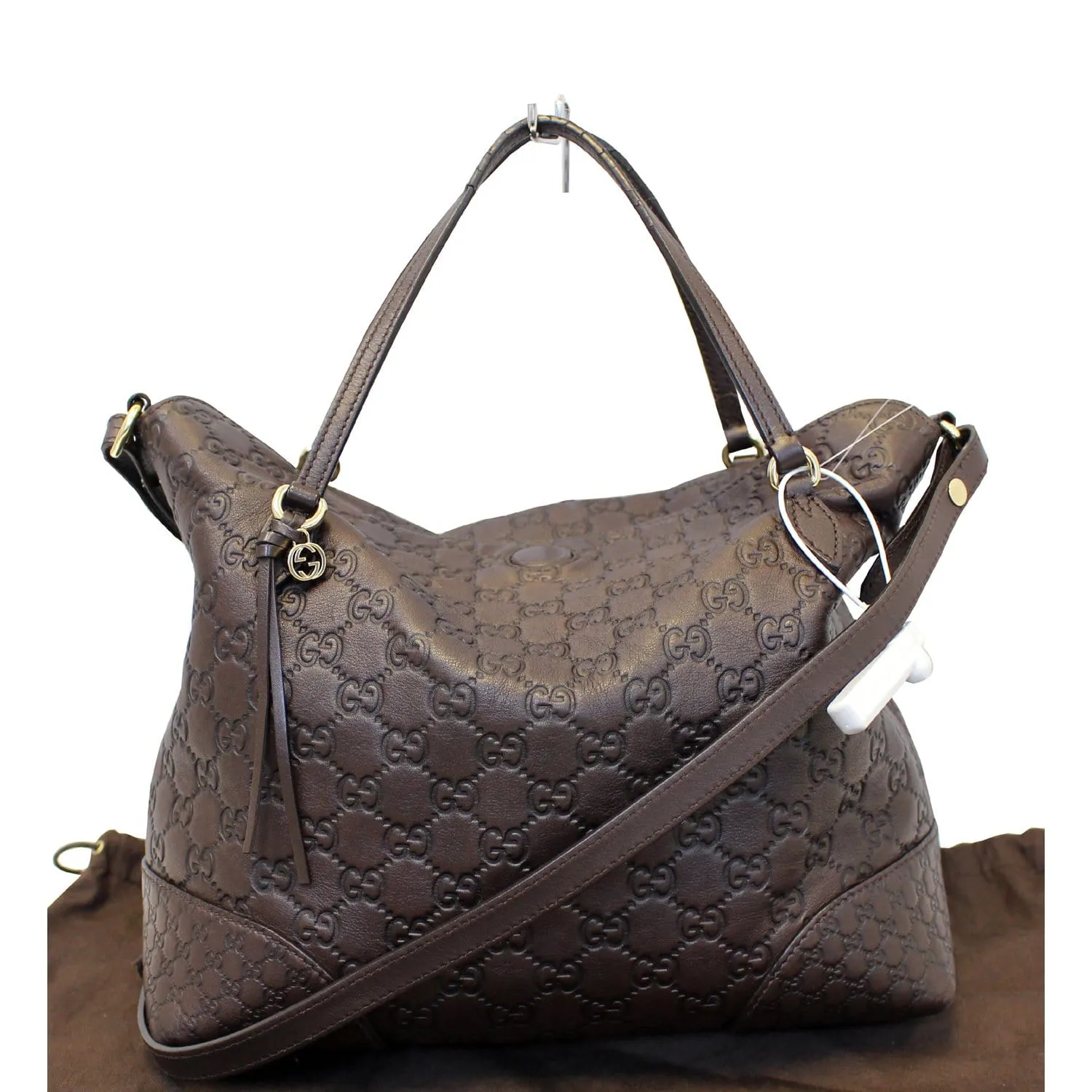 GUCCI Guccissima Leather Bree Top Handle Bag Dark Brown