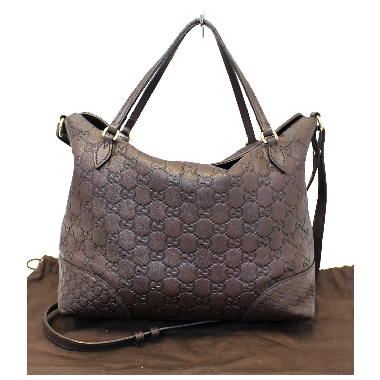 GUCCI Guccissima Leather Bree Top Handle Bag Dark Brown