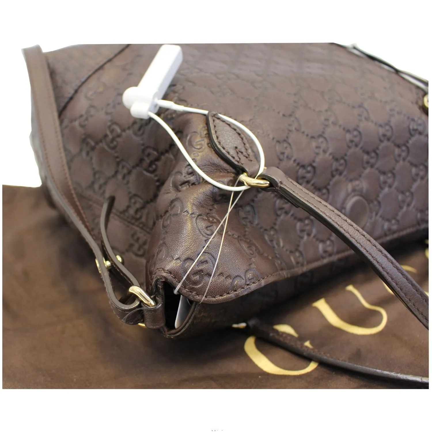GUCCI Guccissima Leather Bree Top Handle Bag Dark Brown