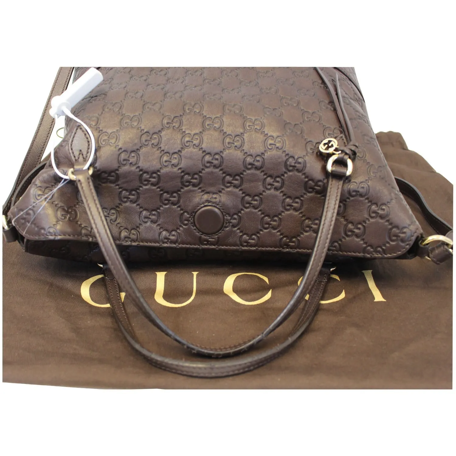 GUCCI Guccissima Leather Bree Top Handle Bag Dark Brown