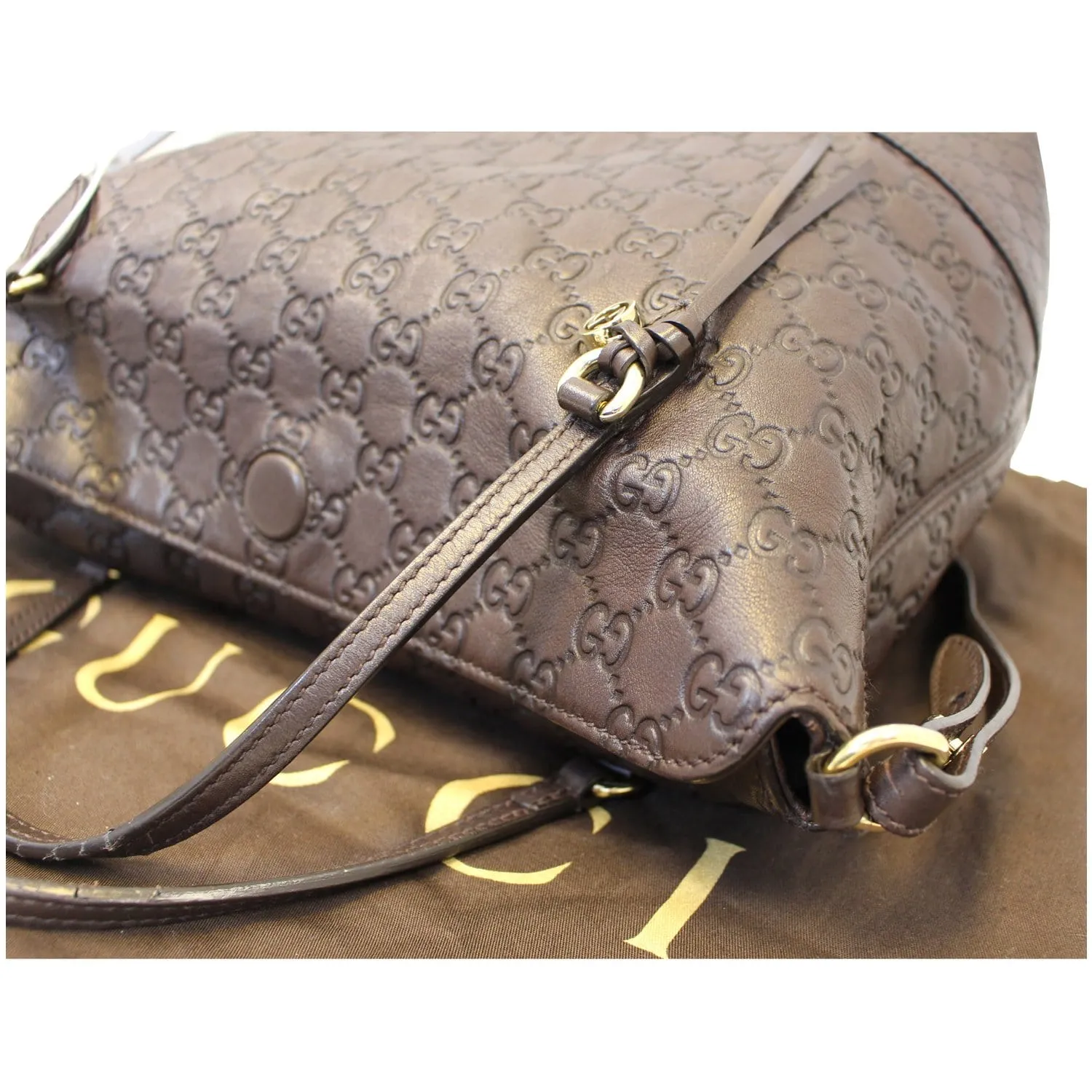 GUCCI Guccissima Leather Bree Top Handle Bag Dark Brown