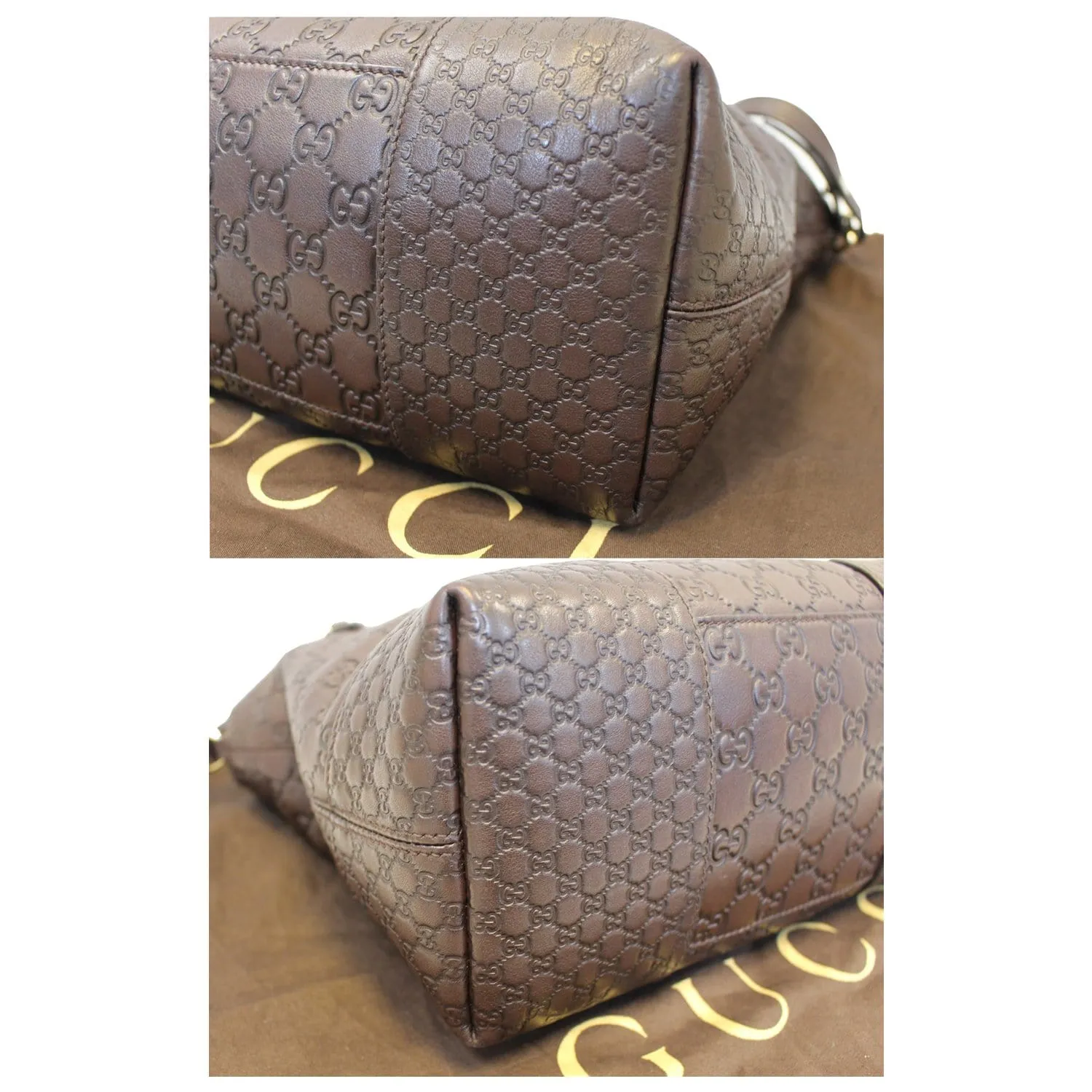 GUCCI Guccissima Leather Bree Top Handle Bag Dark Brown