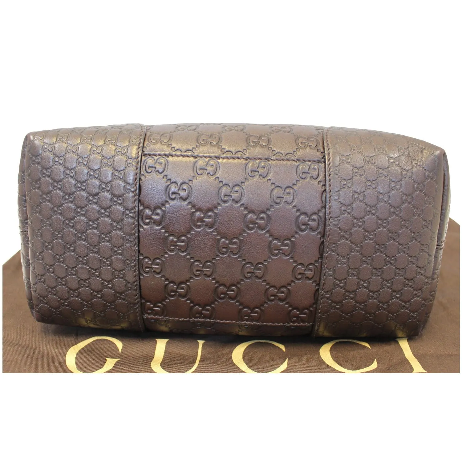 GUCCI Guccissima Leather Bree Top Handle Bag Dark Brown