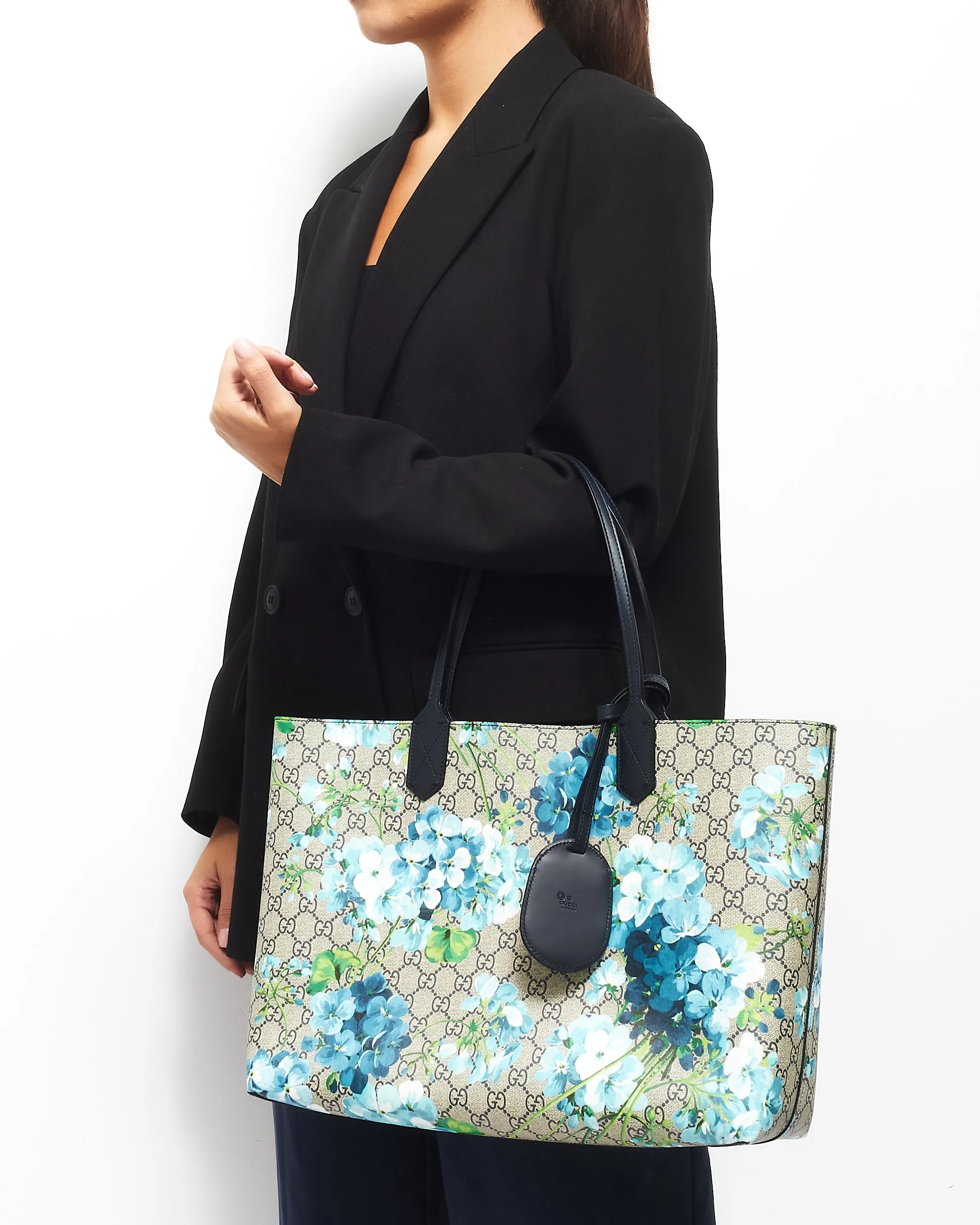Gucci Monogram Coated Canvas & Blue Flower Reversible Tote Bag