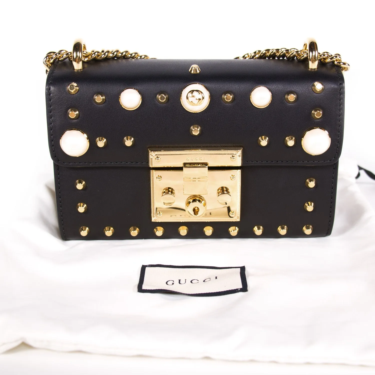 Gucci Padlock Studded Leather Shoulder Bag