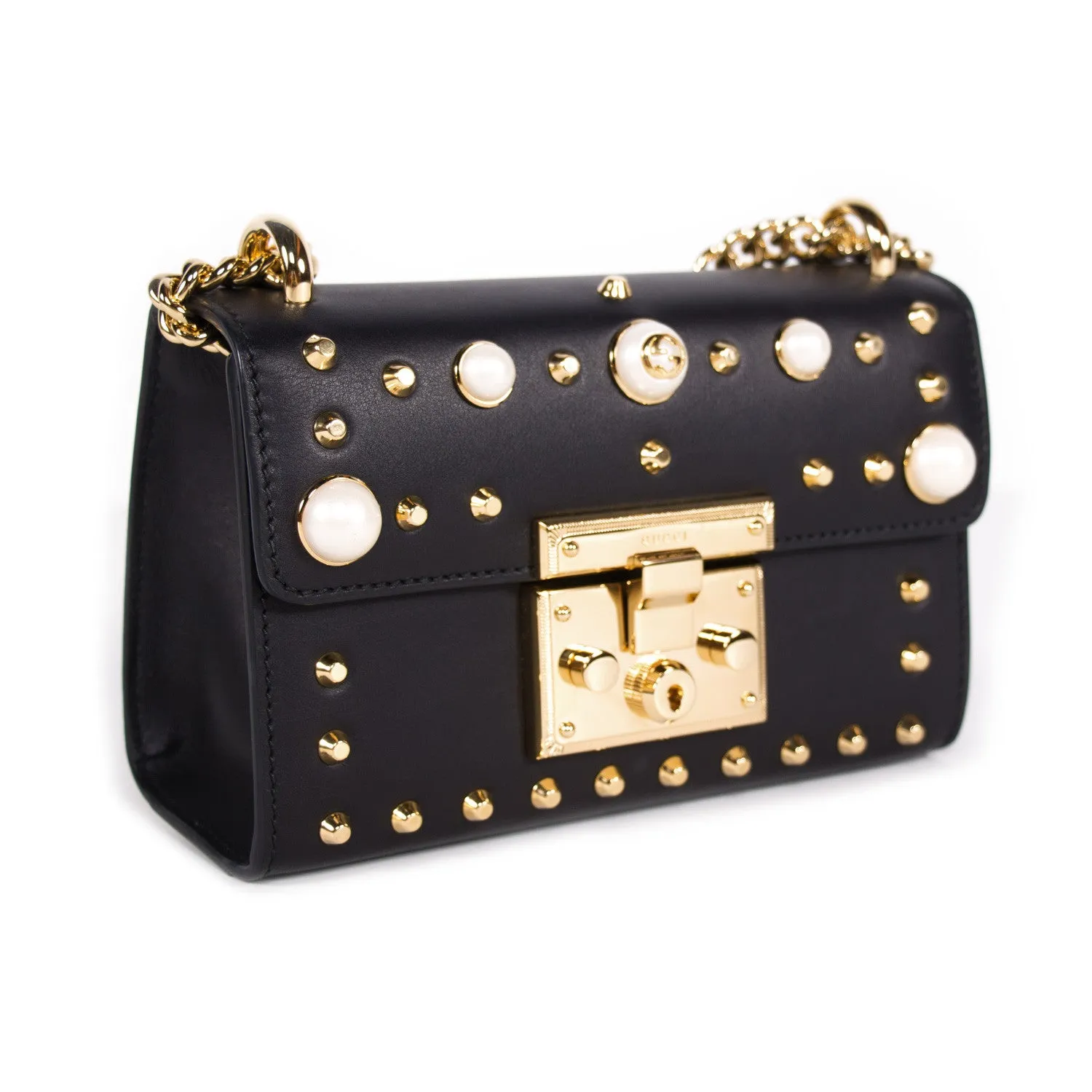 Gucci Padlock Studded Leather Shoulder Bag