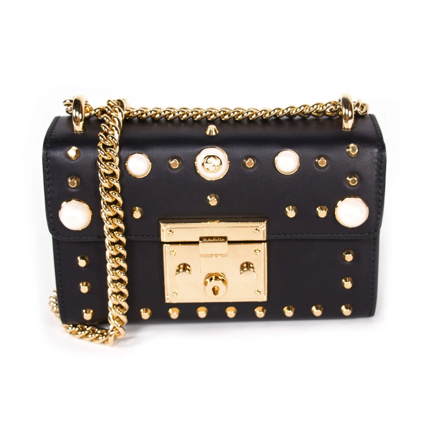 Gucci Padlock Studded Leather Shoulder Bag