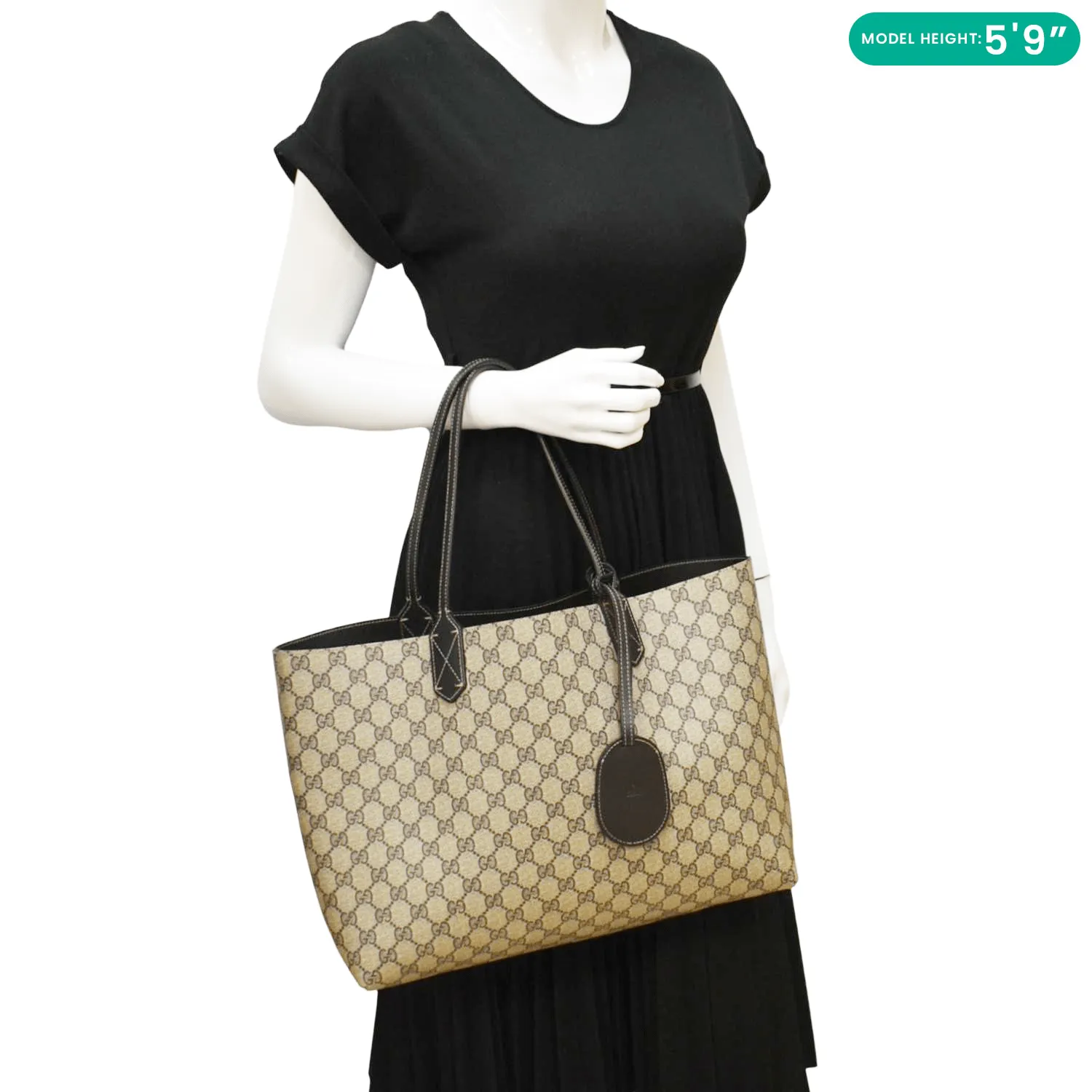 GUCCI Reversible Medium GG Supreme Canvas Tote Bag Dark Brown