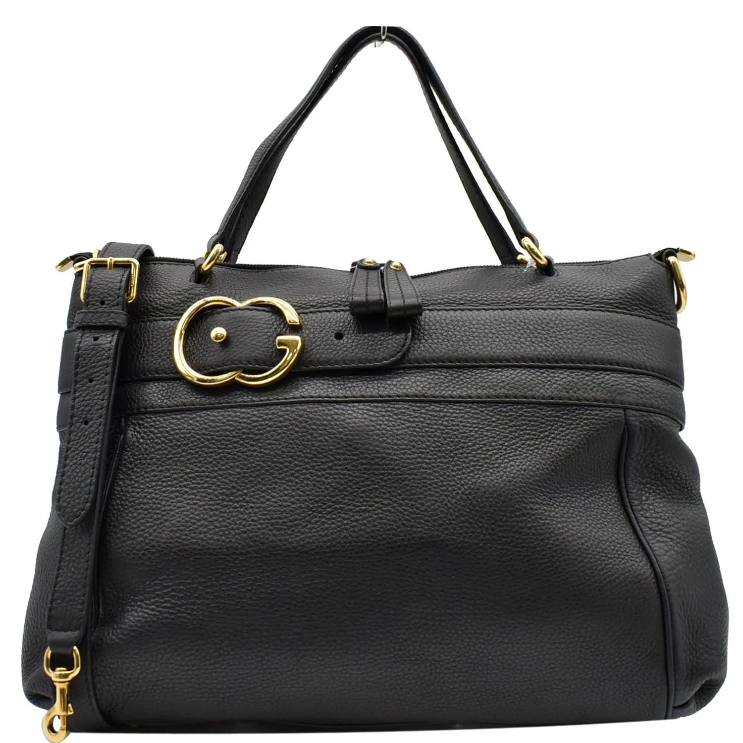 GUCCI Ride Medium Pebbled Leather Top Handle Shoulder Bag Black