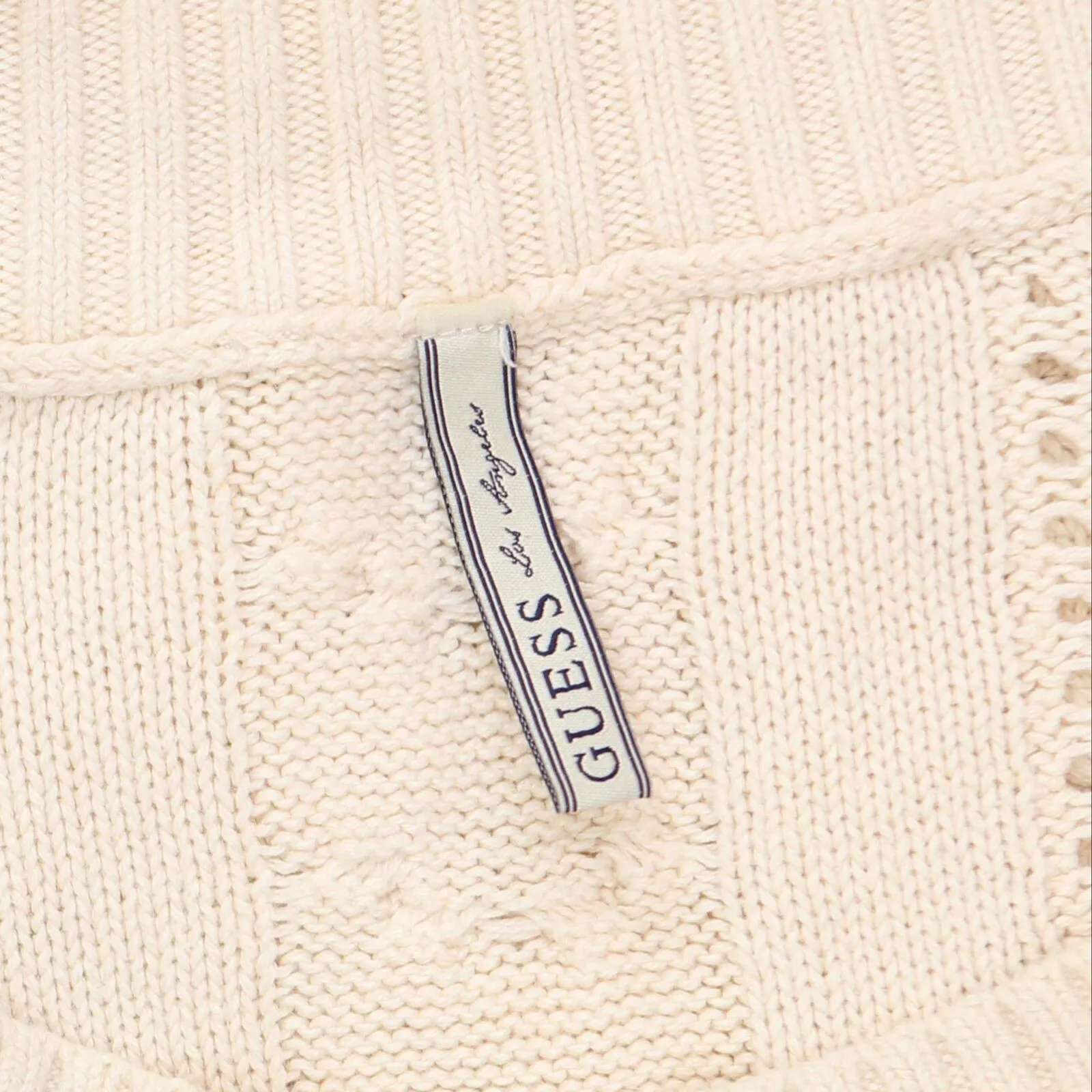 Guess Womens Cable Knit Off the Shoulder Scoop Neck Sweater Cream Off White S