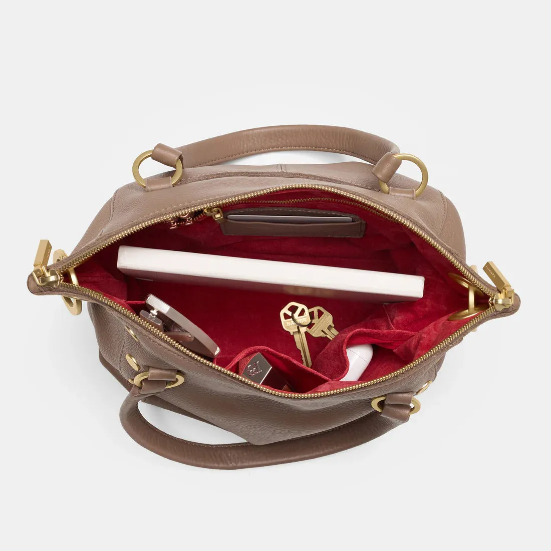 Hammitt Daniel Medium Sculpted Taupe/Brushed Gold Satchel