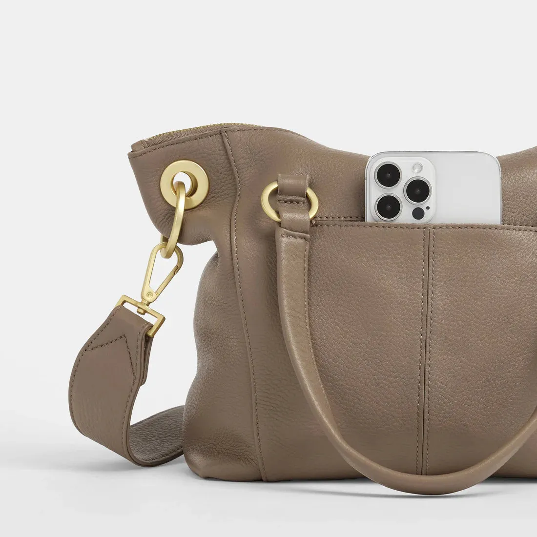 Hammitt Daniel Medium Sculpted Taupe/Brushed Gold Satchel