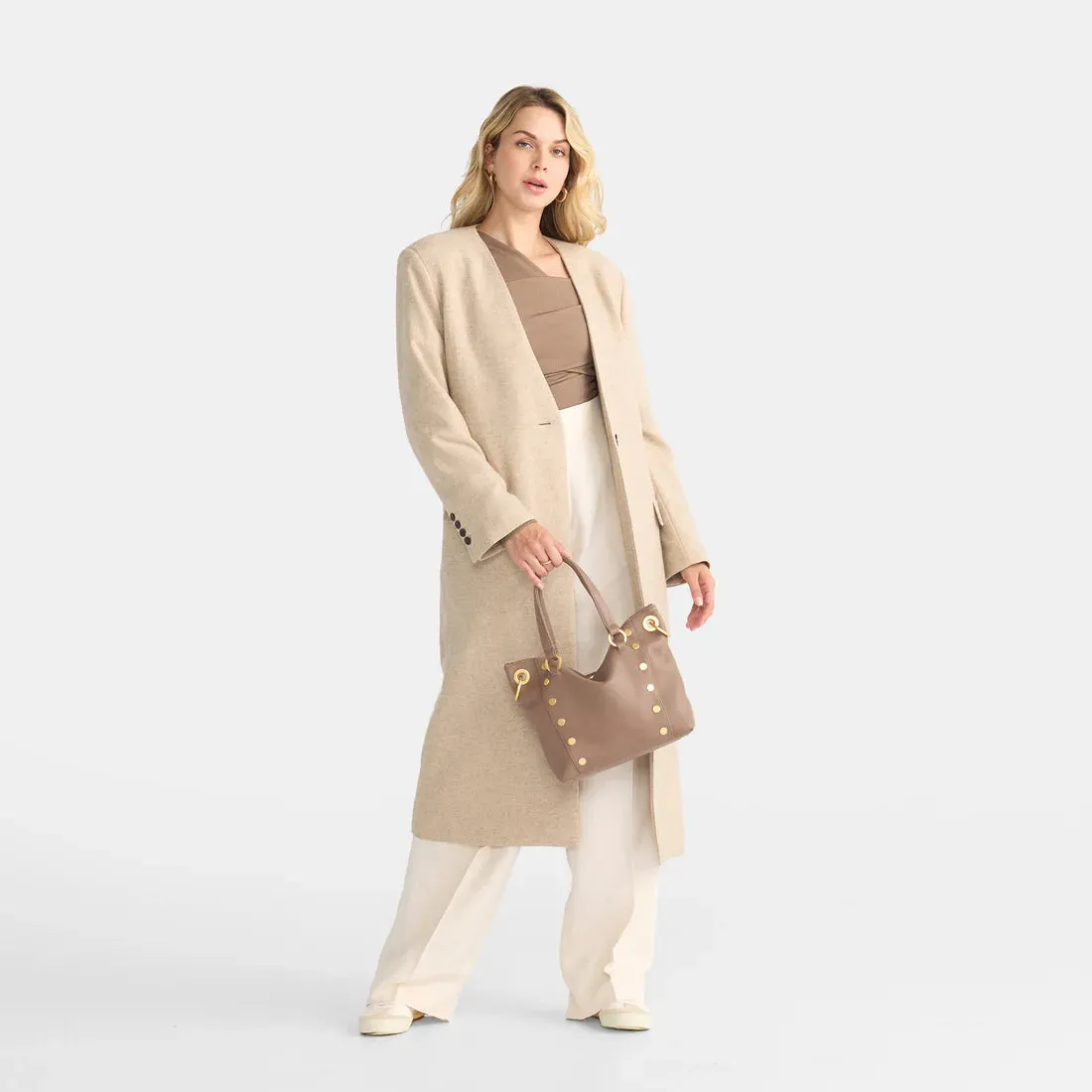 Hammitt Daniel Medium Sculpted Taupe/Brushed Gold Satchel
