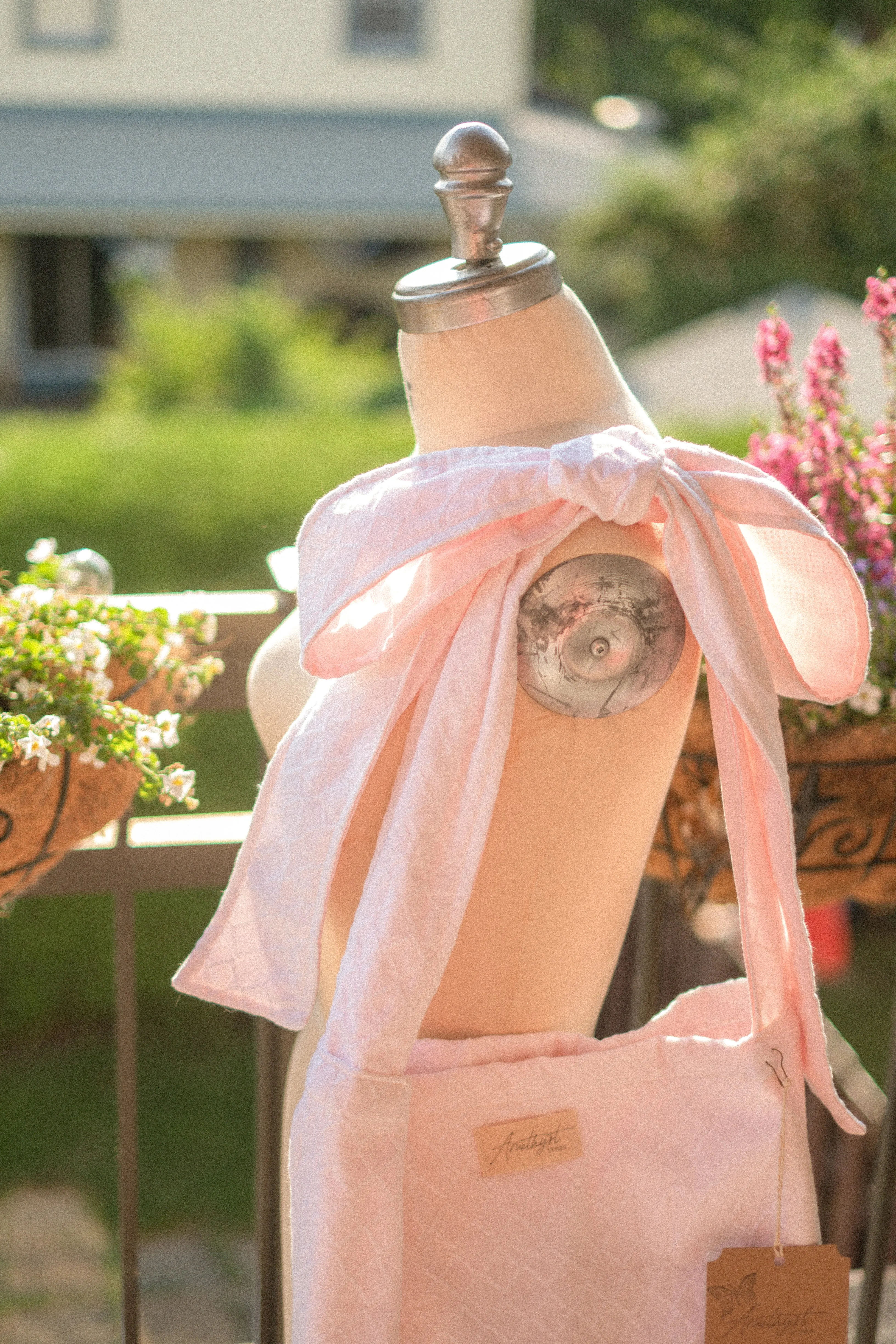 Handmade Ribbon cotton reversible tote - ballerina slippers