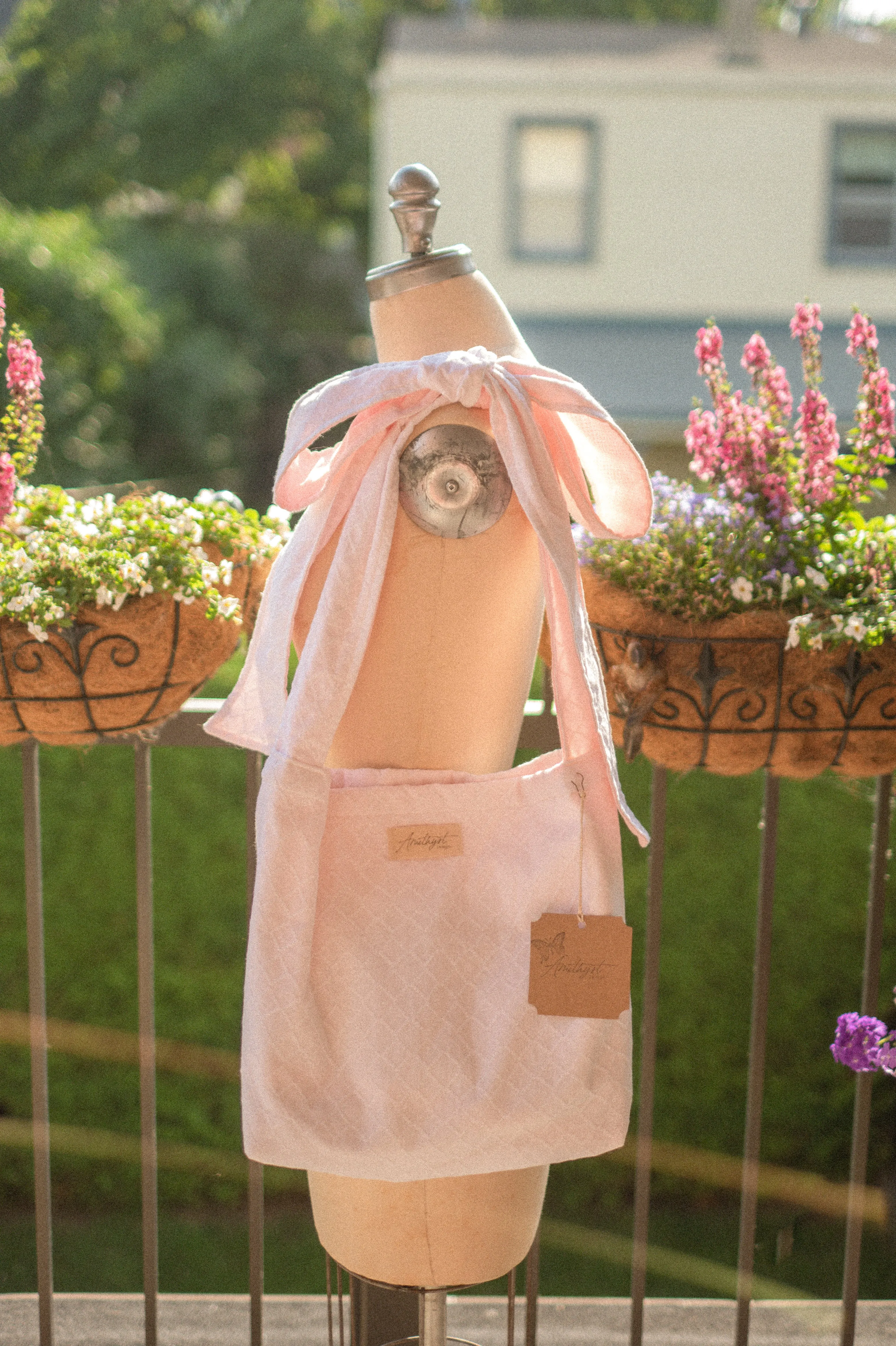 Handmade Ribbon cotton reversible tote - ballerina slippers