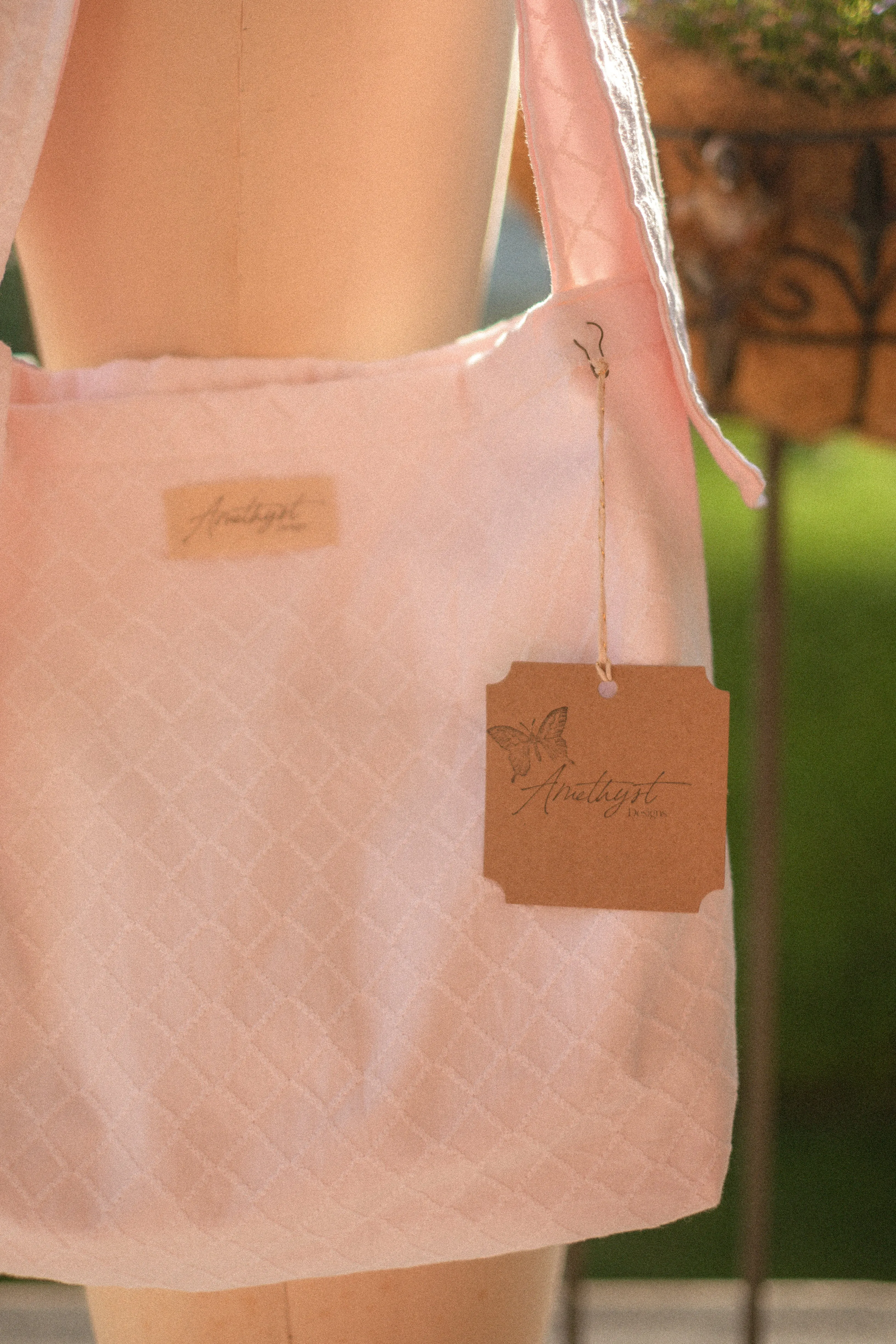 Handmade Ribbon cotton reversible tote - ballerina slippers