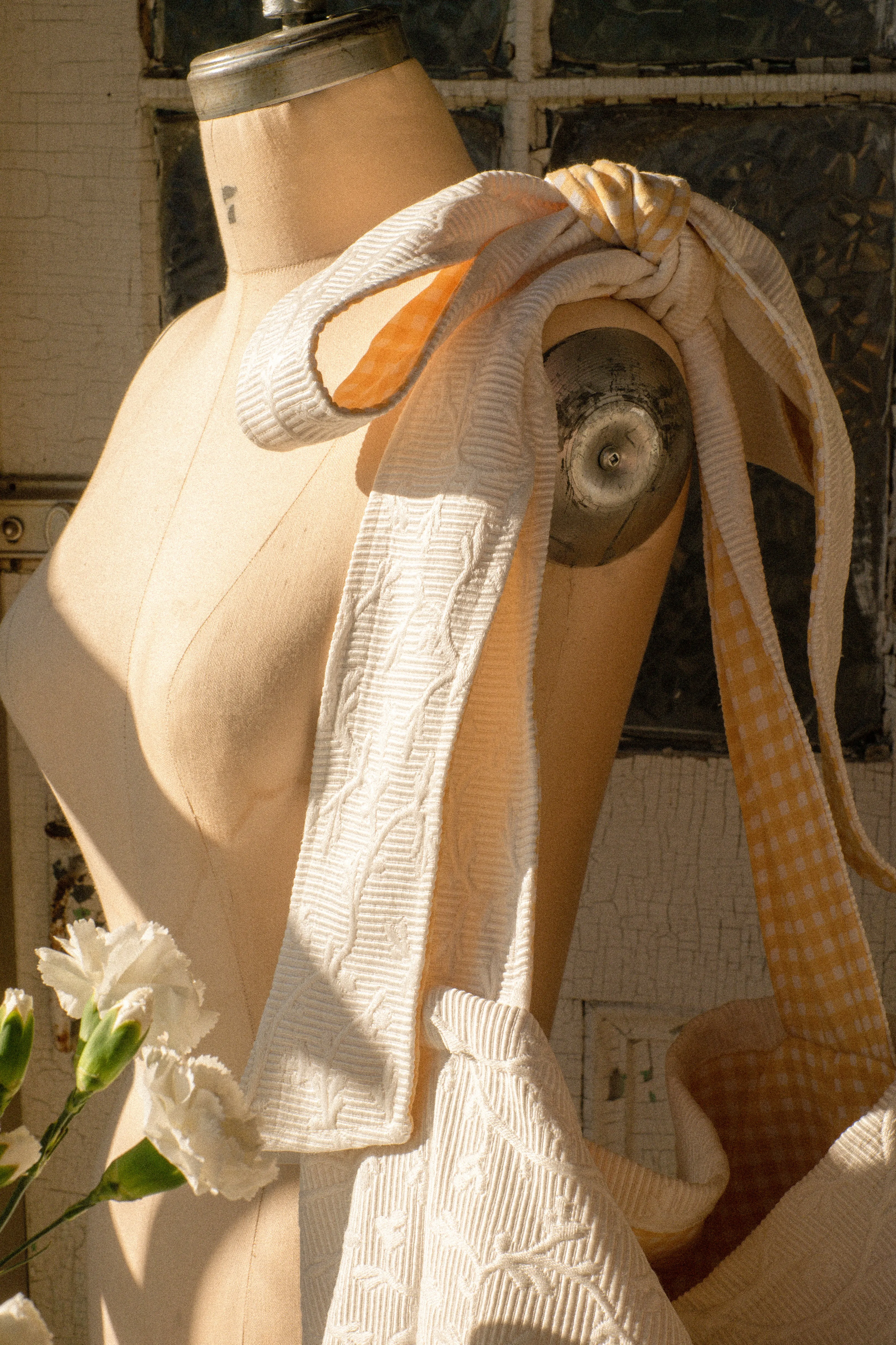 Handmade Ribbon gingham reversible tote - Butter
