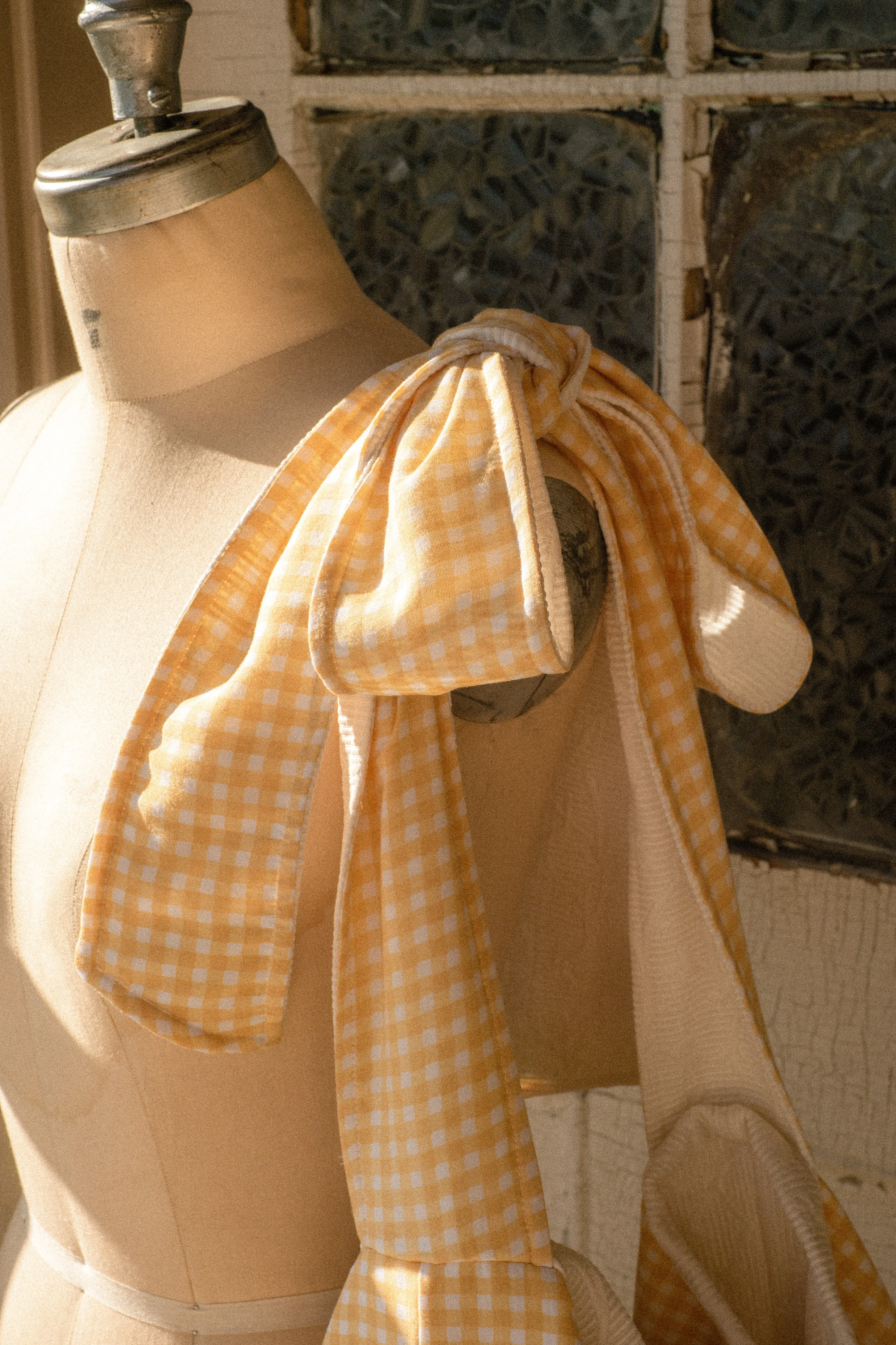 Handmade Ribbon gingham reversible tote - Butter