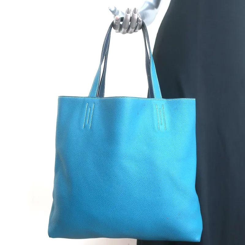 Hermes Double Sens 45 Reversible Tote Bleu Electrique Graphite Clemence Leather