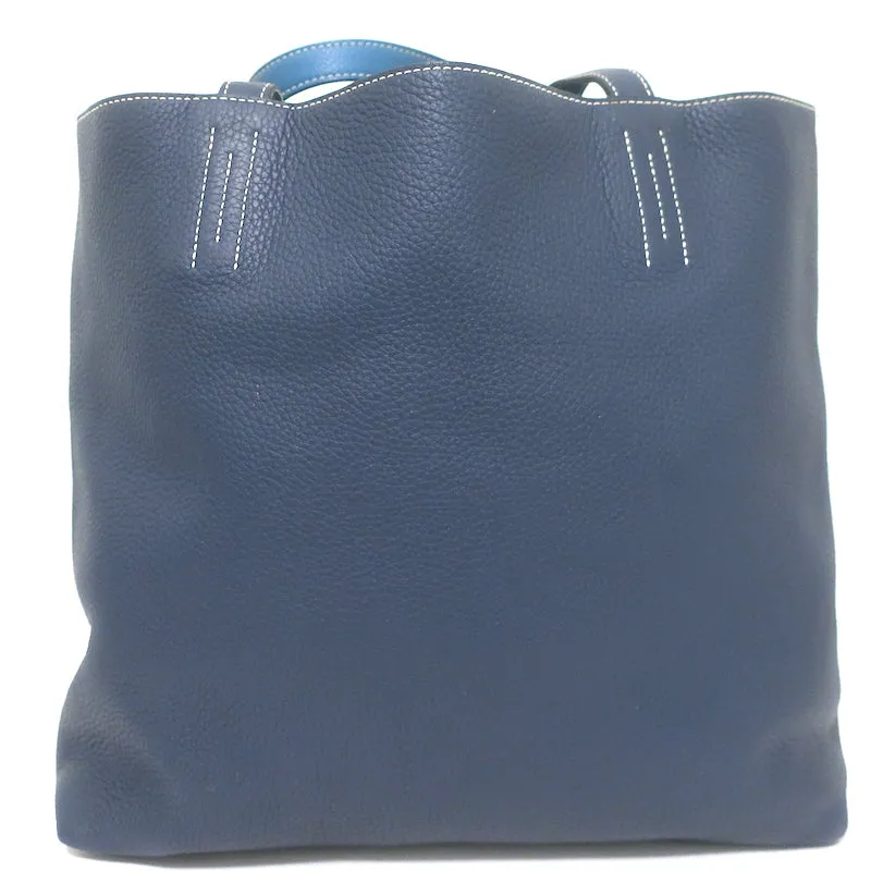 Hermes Double Sens 45 Reversible Tote Bleu Electrique Graphite Clemence Leather