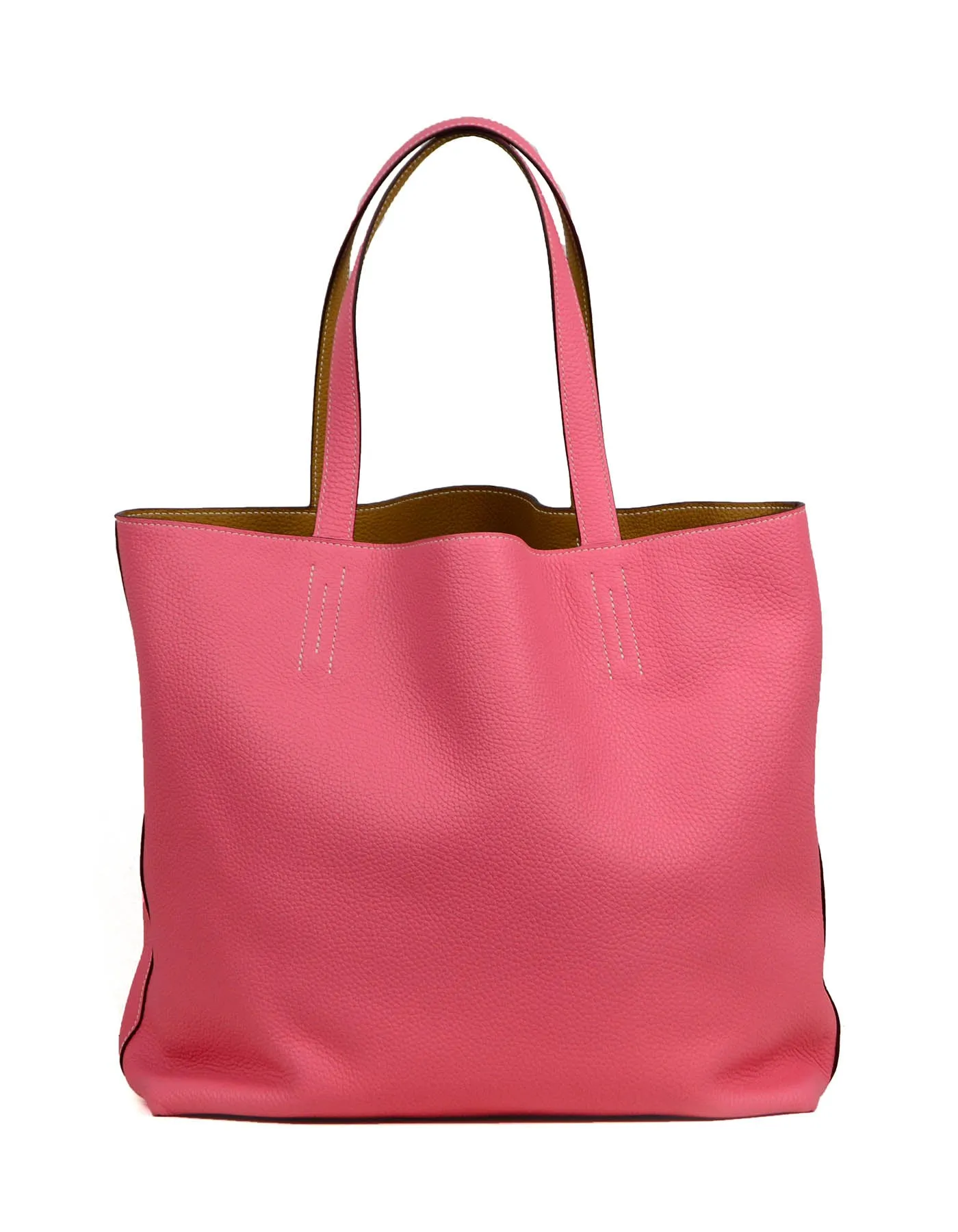 Hermes Rose Azalee/ Sesame Leather Reversible Double Sens 36 Tote Bag
