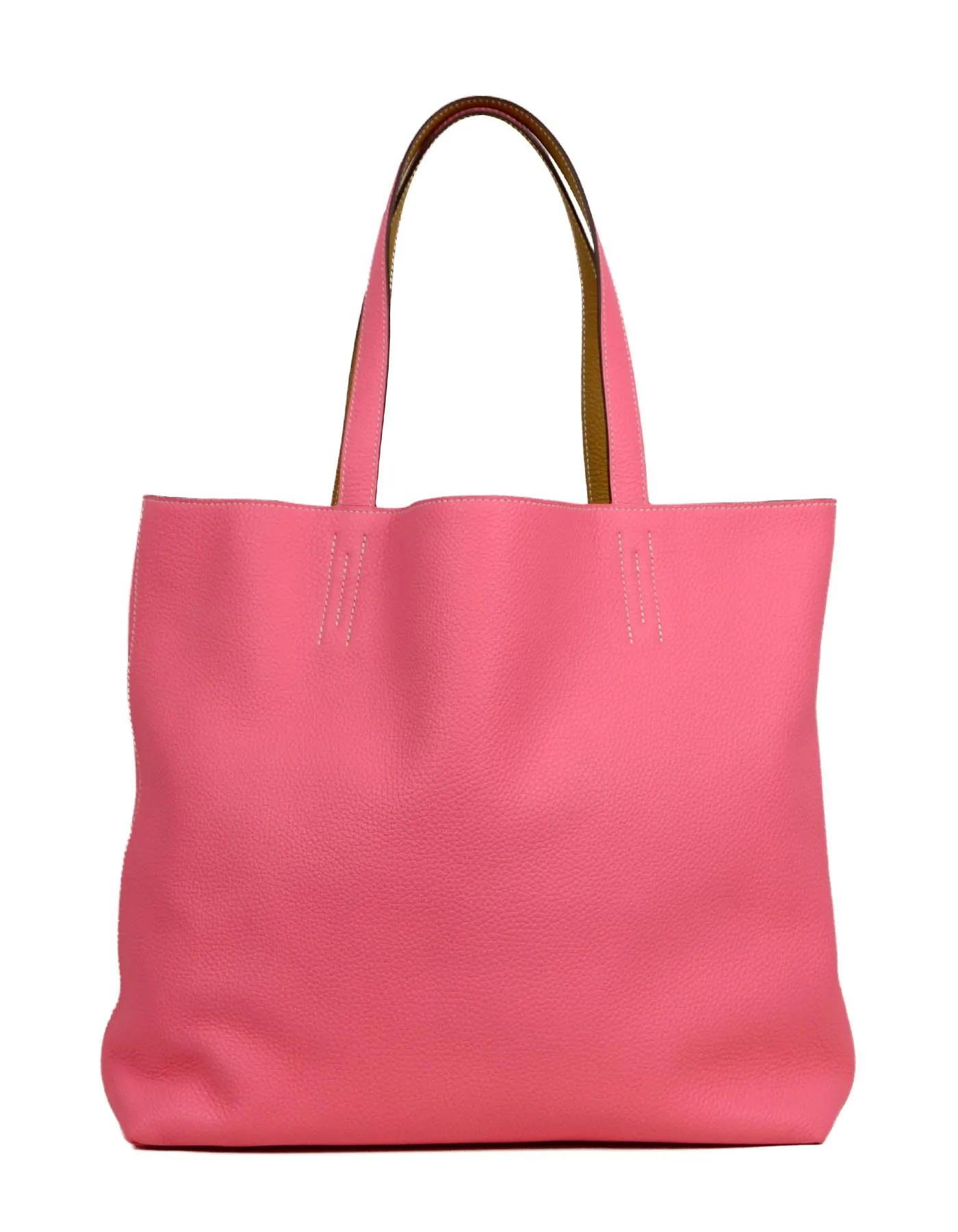 Hermes Rose Azalee/ Sesame Leather Reversible Double Sens 36 Tote Bag