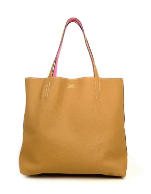 Hermes Rose Azalee/ Sesame Leather Reversible Double Sens 36 Tote Bag