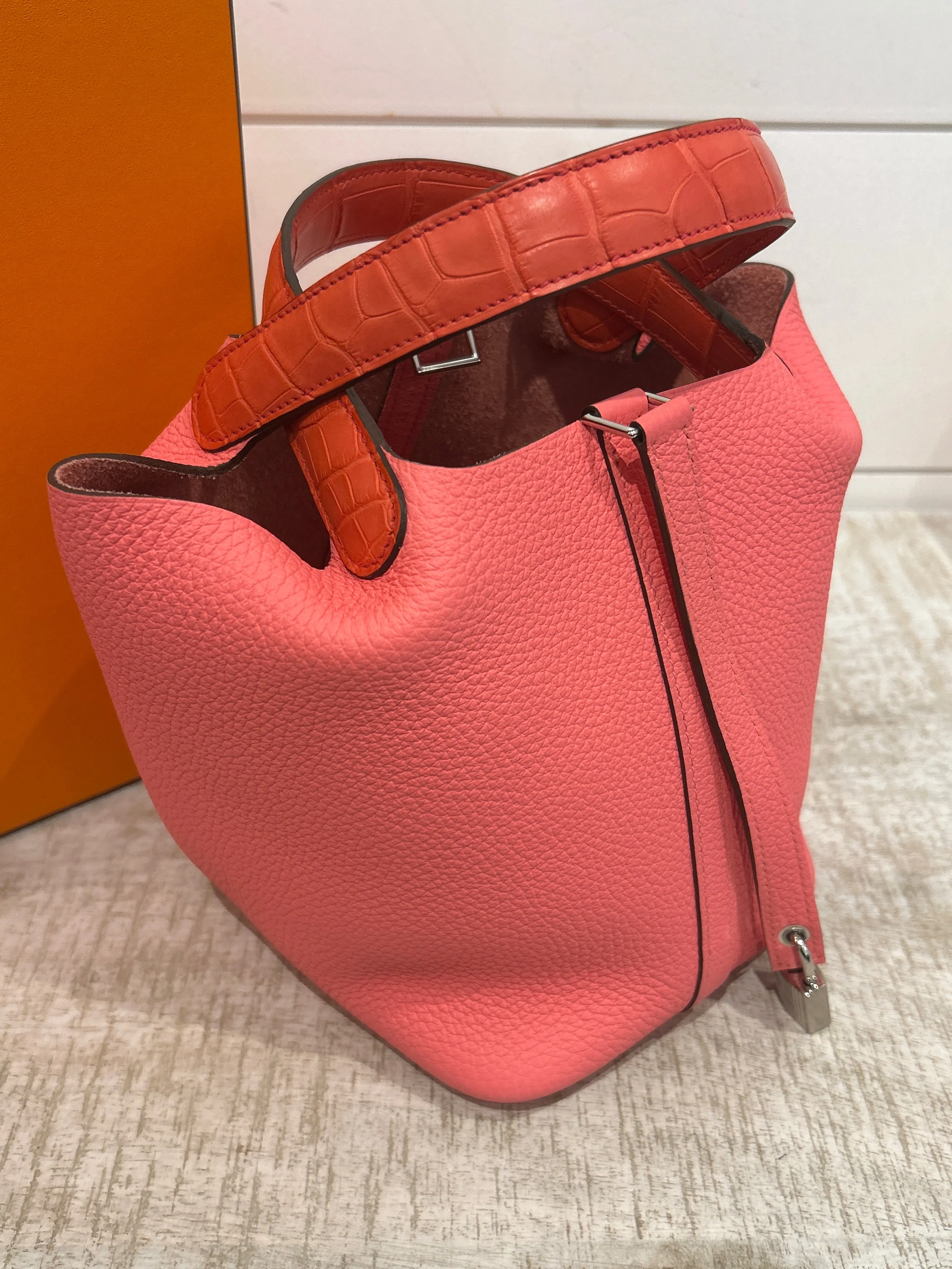 Hermès Bag, Rose Azalee Taurillon Clemence Matte Alligator Picotin Lock Touch 18 PM