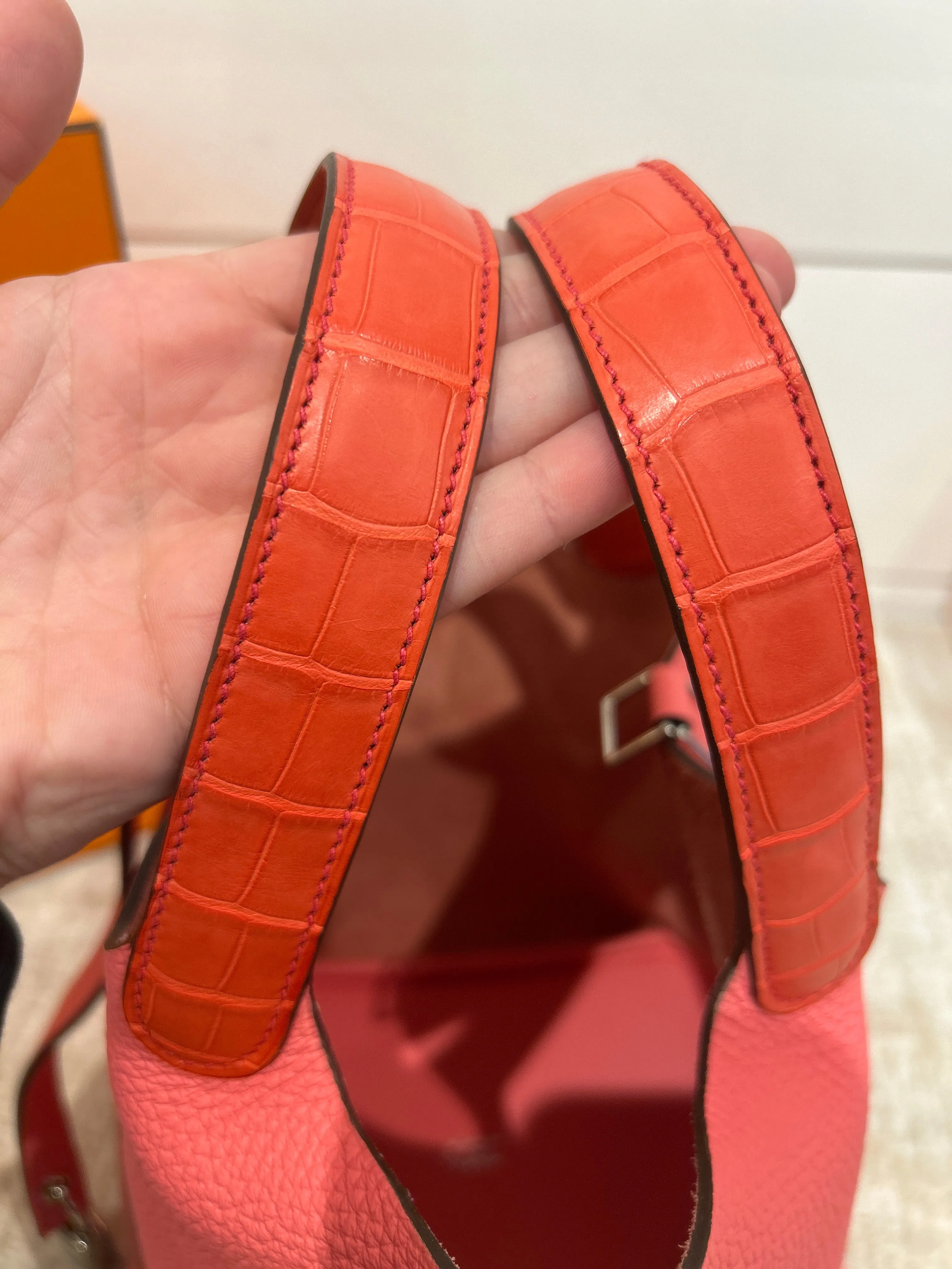 Hermès Bag, Rose Azalee Taurillon Clemence Matte Alligator Picotin Lock Touch 18 PM
