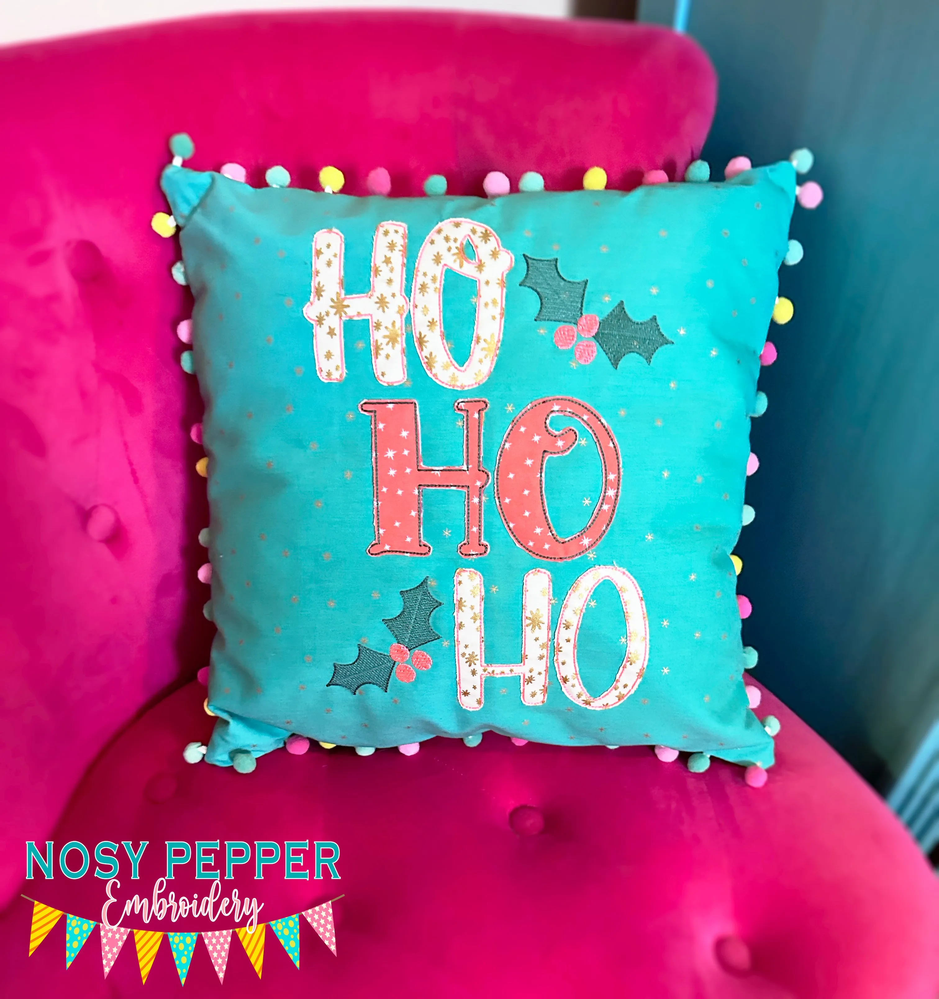 Ho Ho Ho raw edge applique machine embroidery design (5 sizes included) DIGITAL DOWNLOAD