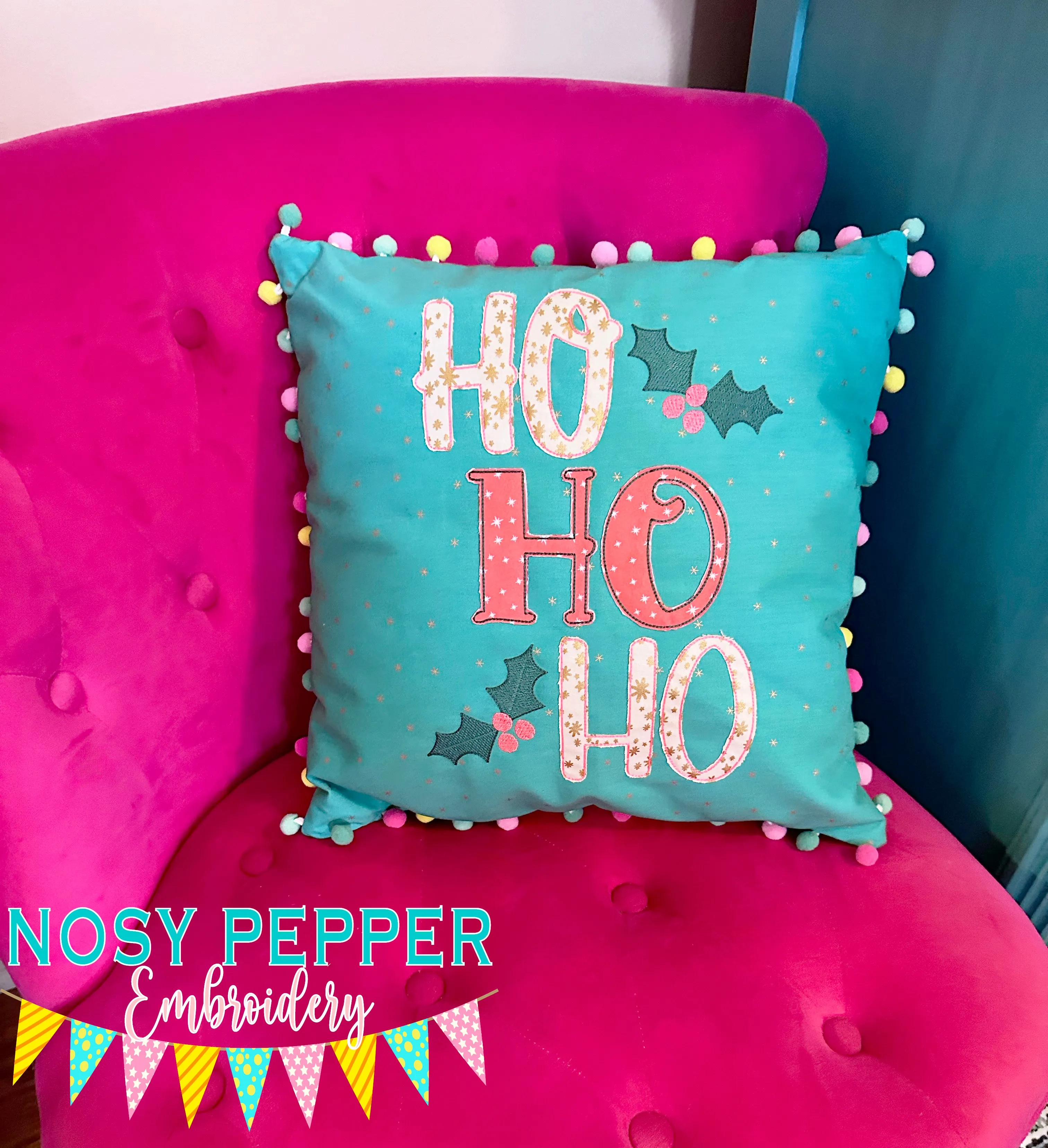 Ho Ho Ho raw edge applique machine embroidery design (5 sizes included) DIGITAL DOWNLOAD