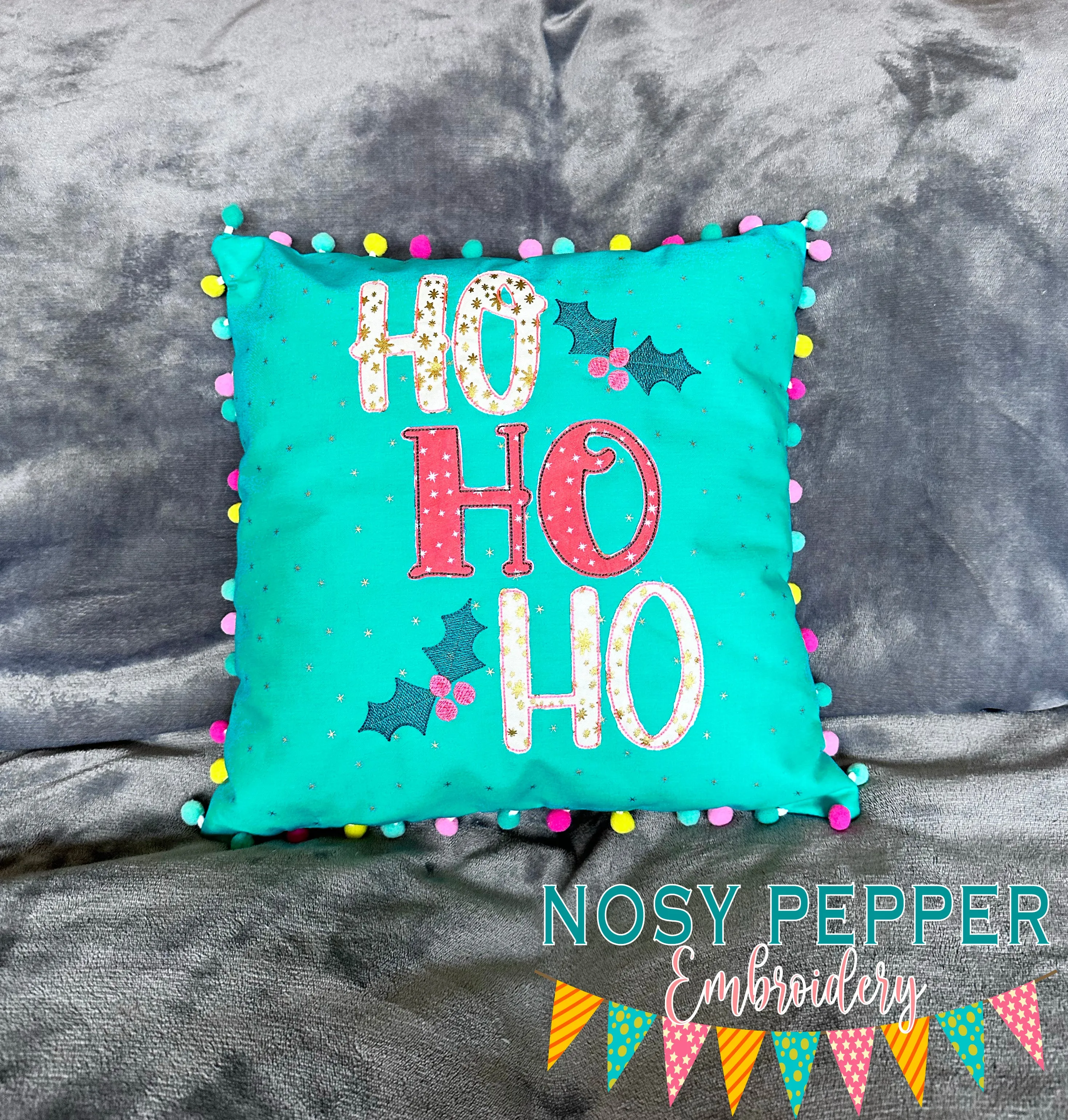 Ho Ho Ho raw edge applique machine embroidery design (5 sizes included) DIGITAL DOWNLOAD