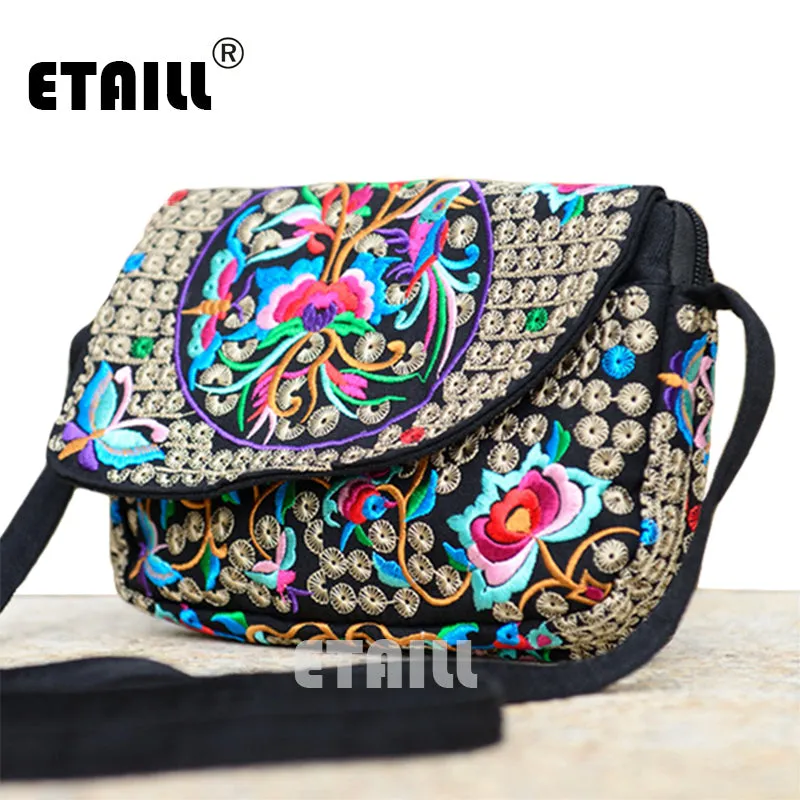 Hot Ethnic Hmong Boho Indian Embroidered Small Shoulder Bag Handmade Fabric Embroidery Crossbody Bags Luxury Brand Messenger Bag