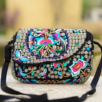 Hot Ethnic Hmong Boho Indian Embroidered Small Shoulder Bag Handmade Fabric Embroidery Crossbody Bags Luxury Brand Messenger Bag