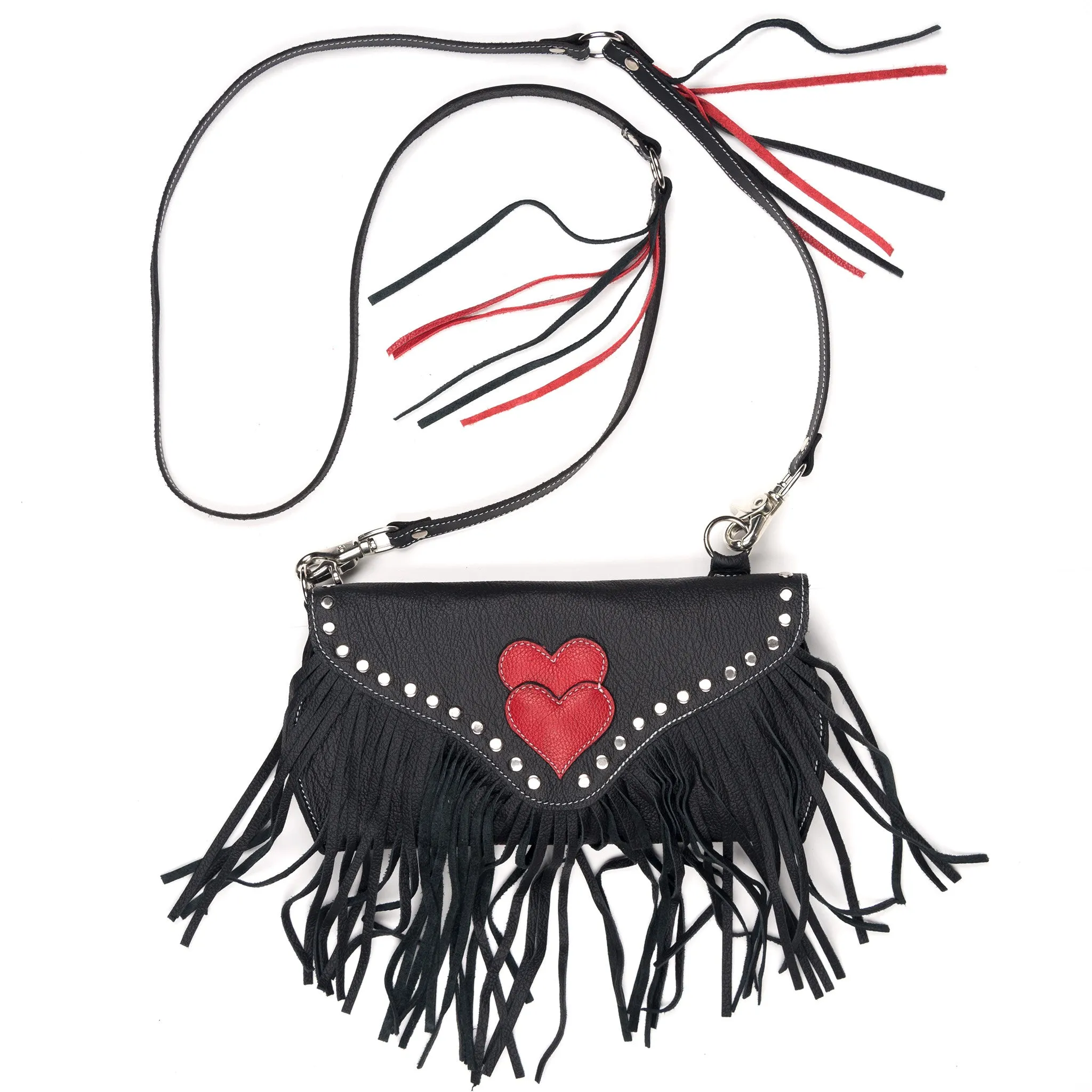 HR691  Studded Fringe Crossbody Bag w/ Hearts