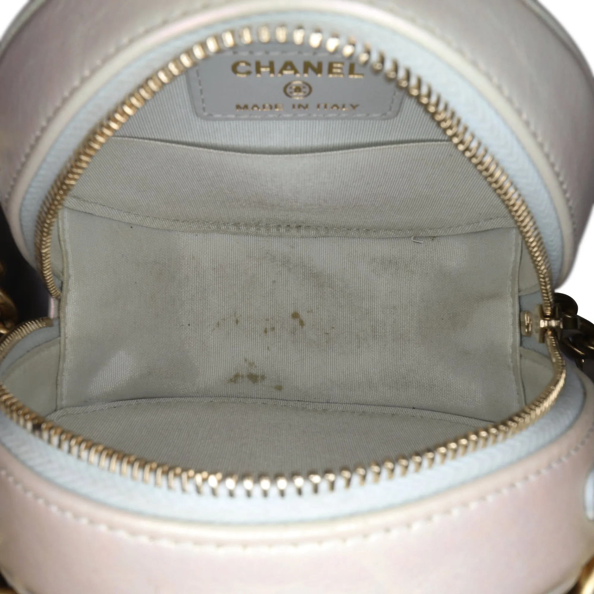 Iridescent Lambskin 19 Round Clutch with Chain