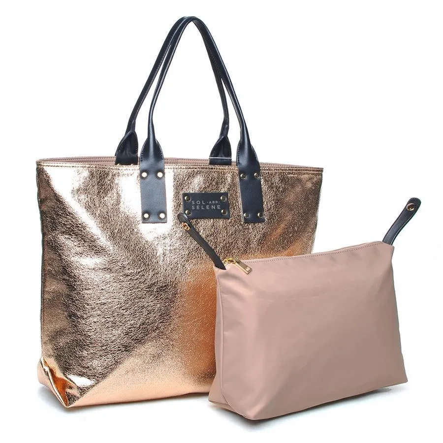 It Girl Reversible Tote - Rose Gold Metallic