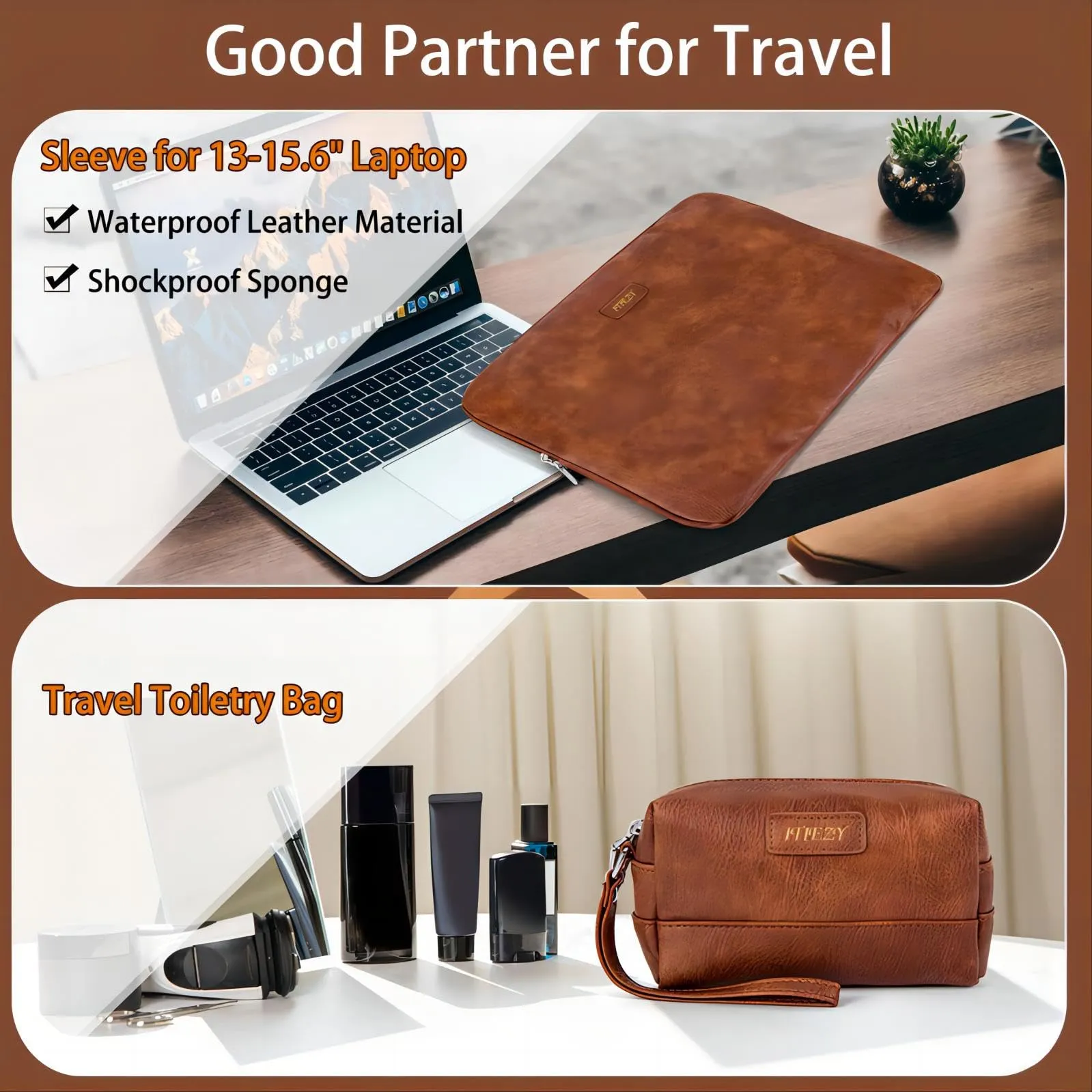 ITIEZY Convertible leather Garment Bag for Travel, 3Pcs Weekend Travel Bag, 2 in 1 Hanging Suitcase Suit Bag
