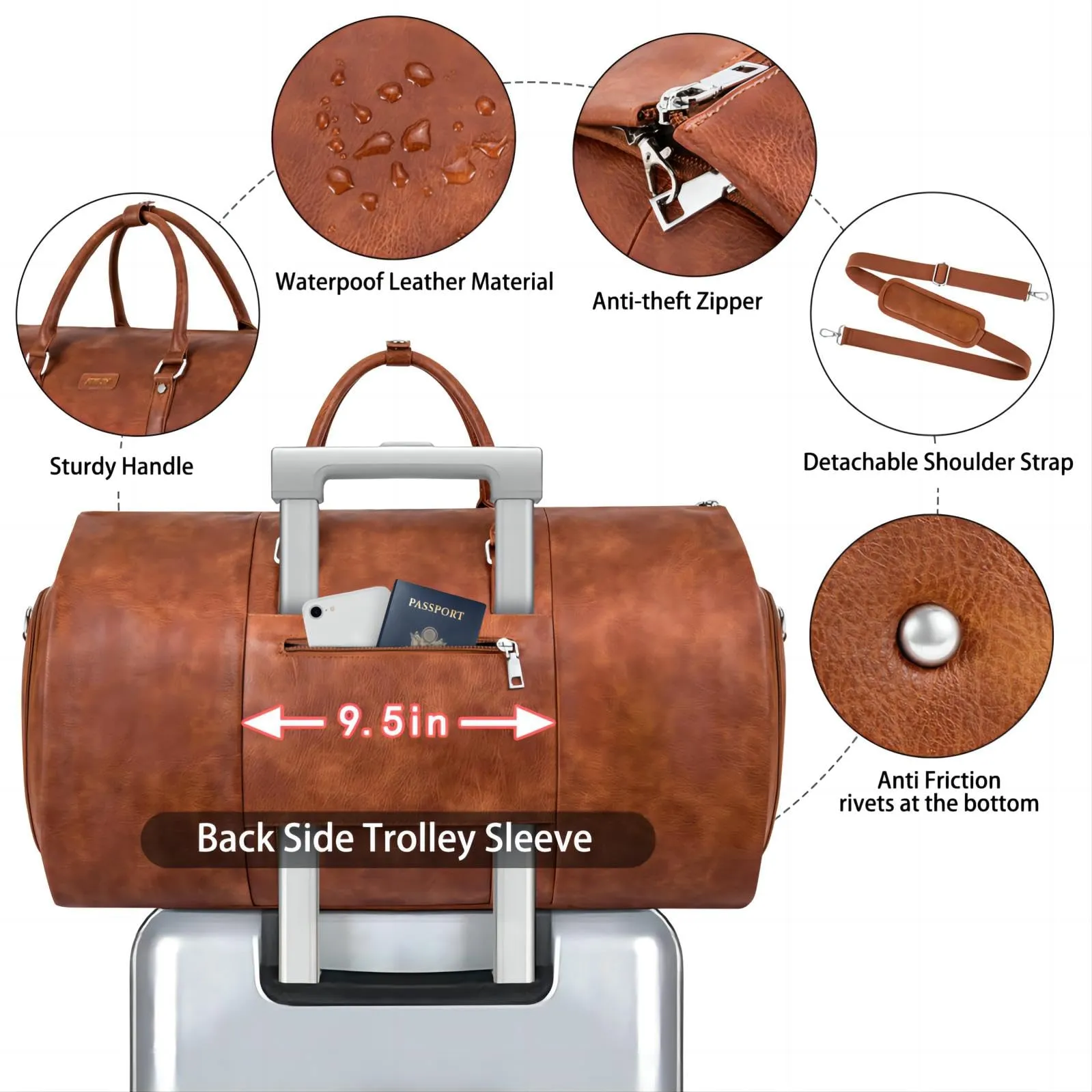 ITIEZY Convertible leather Garment Bag for Travel, 3Pcs Weekend Travel Bag, 2 in 1 Hanging Suitcase Suit Bag