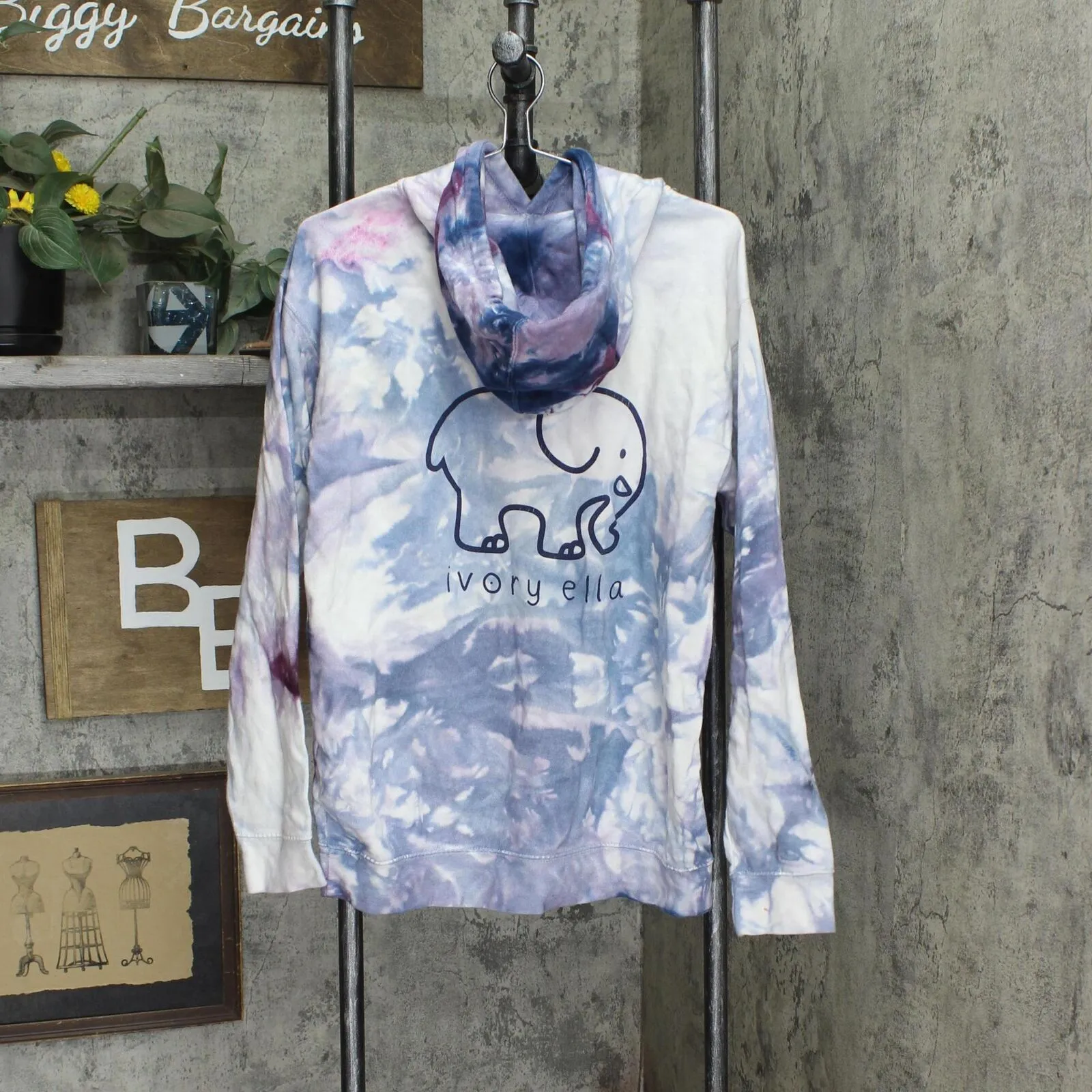Ivory Ella Womens Tie Dye Graphic Hooded Hoodie Sweatshirt Purple Multicolor S